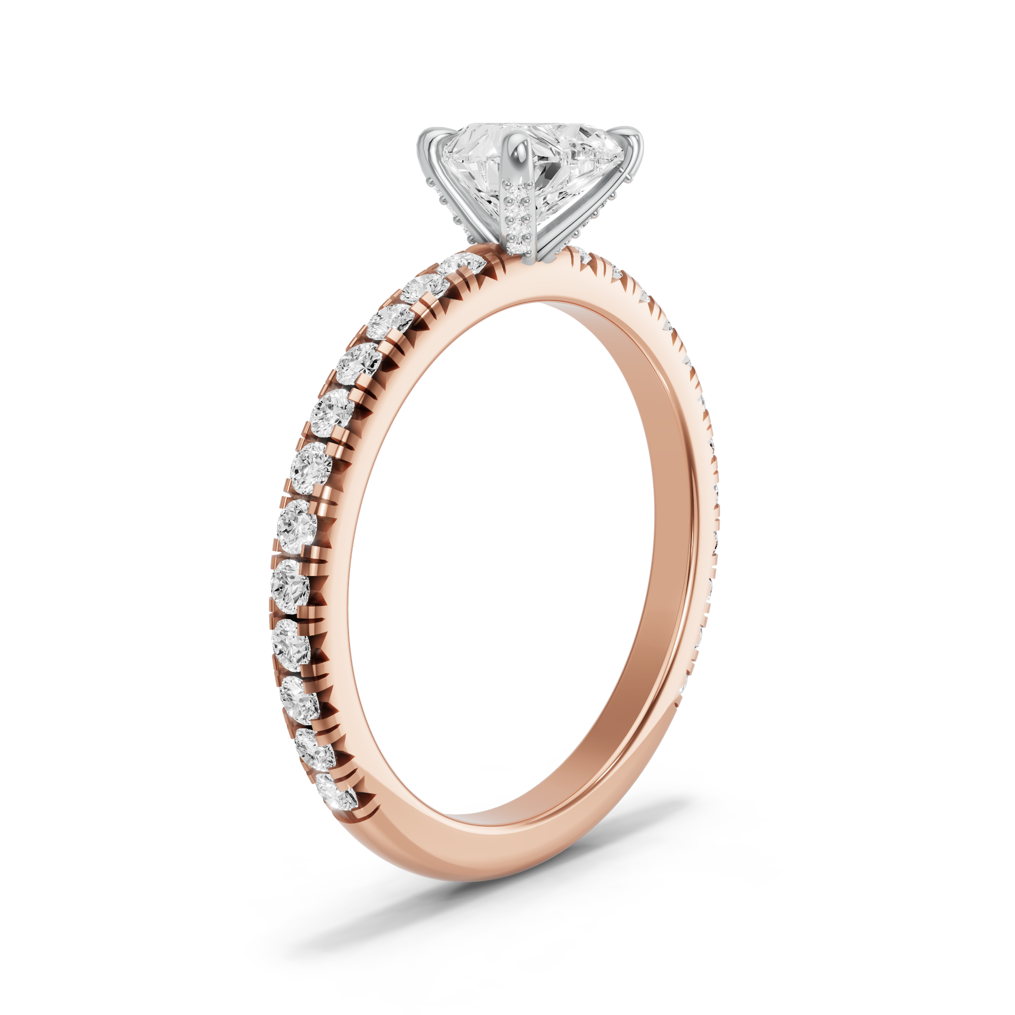 Image for Heart Diamond Tulip Ring with French Pave band in 10K Two Tone Rose Gold