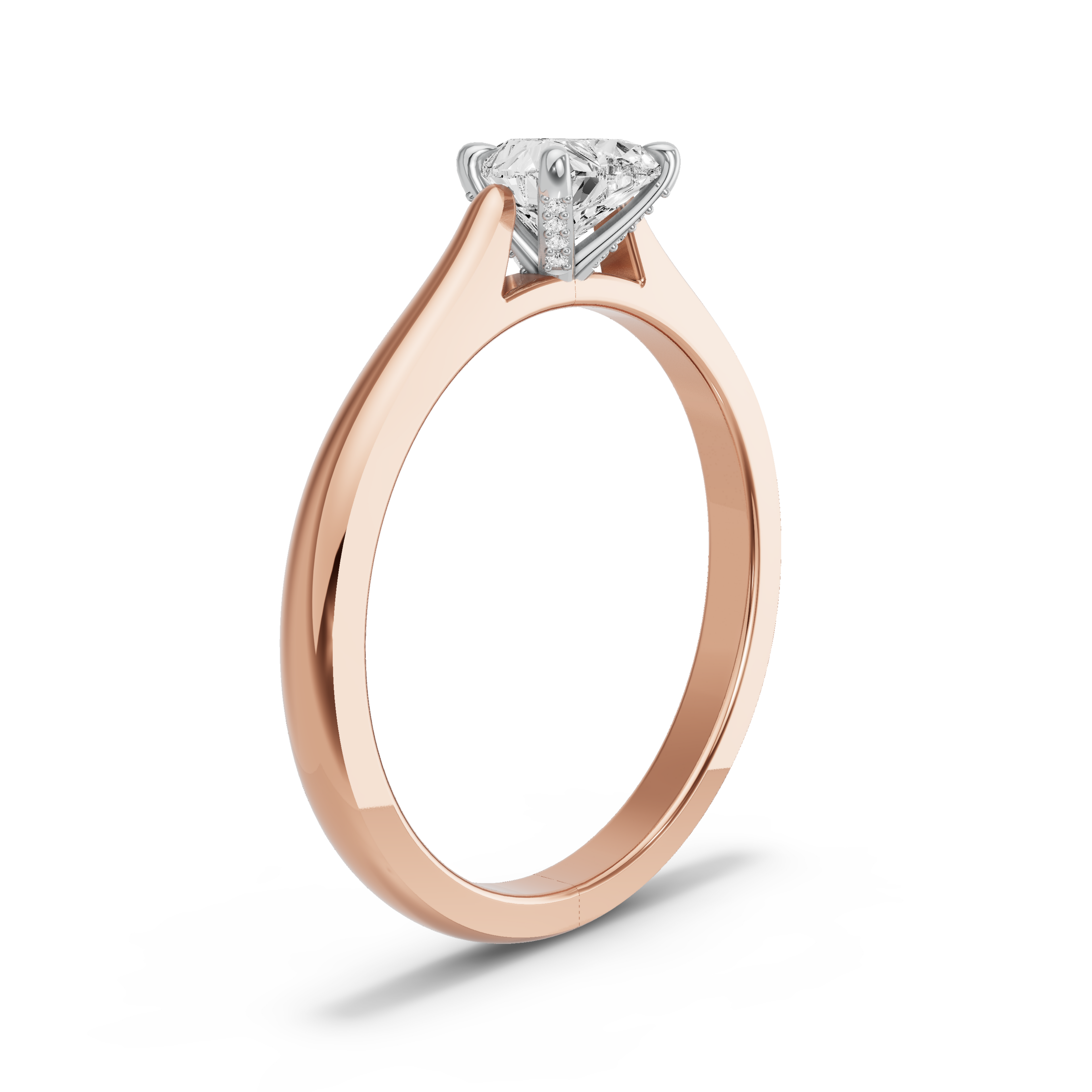Image for Heart Diamond Tulip Ring with Knife Edge Cathedral band in 18K Two Tone Rose Gold
