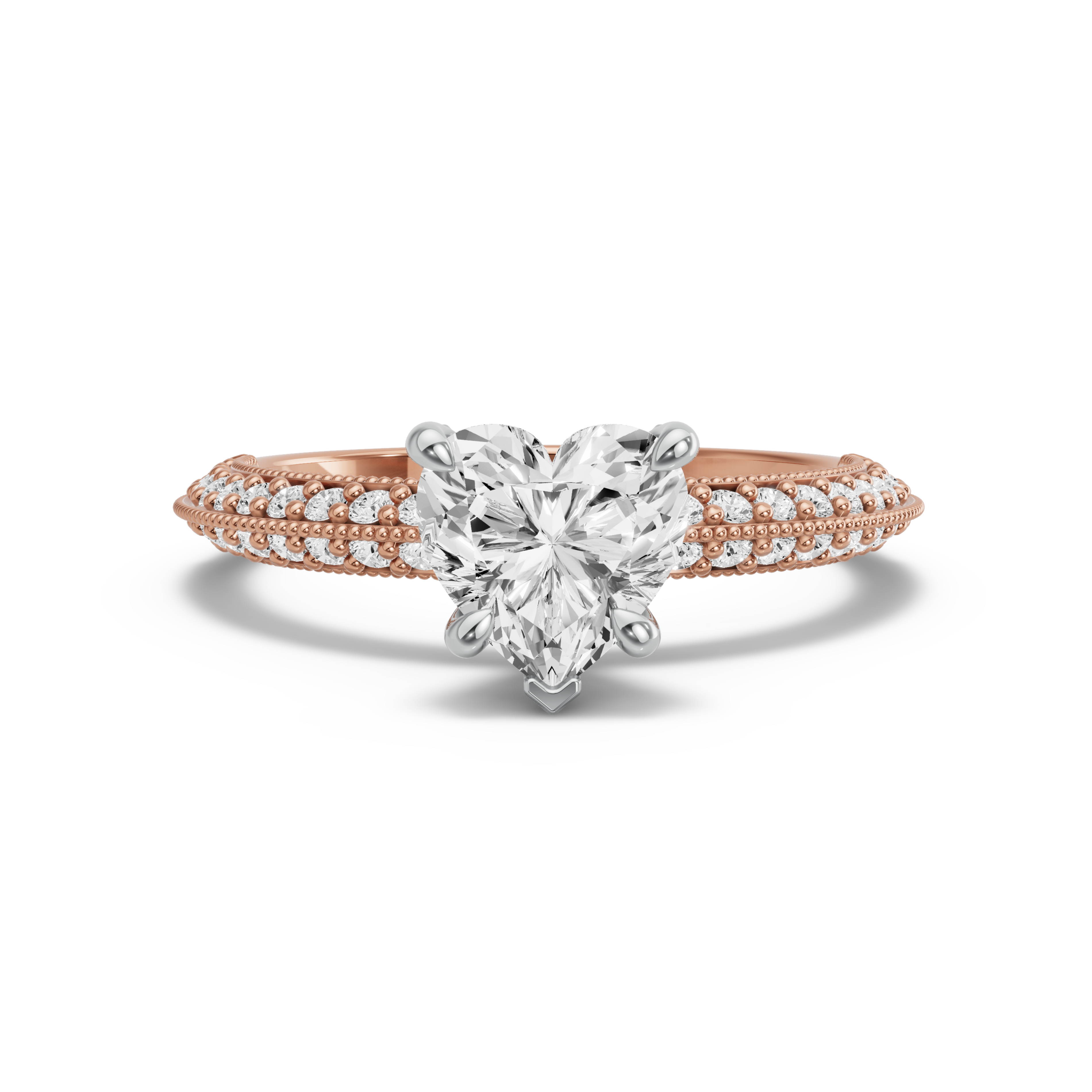 Image for Heart Diamond Tulip Ring with Knife Edge Pave band in 10K Two Tone Rose Gold