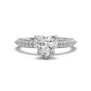 Image for Heart Diamond Tulip Ring with Knife Edge Pave band in 14K White Gold