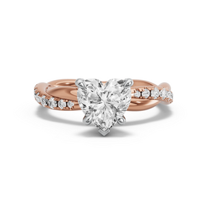 Image for Heart Diamond Tulip Ring with Rope Pave band in 18K Two Tone Rose Gold