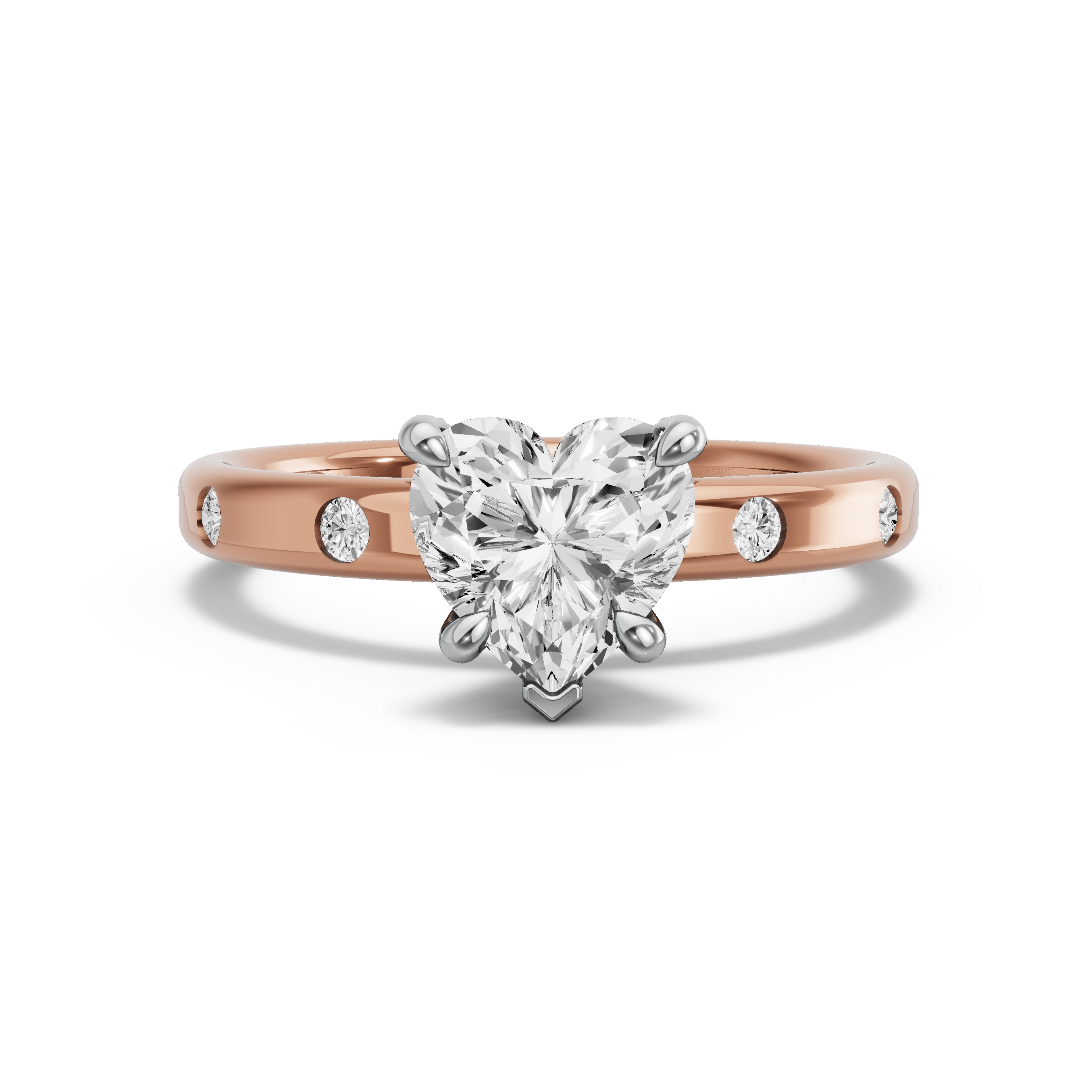 Image for Heart Diamond Tulip Ring with Sleek Accent band in 18K Two Tone Rose Gold