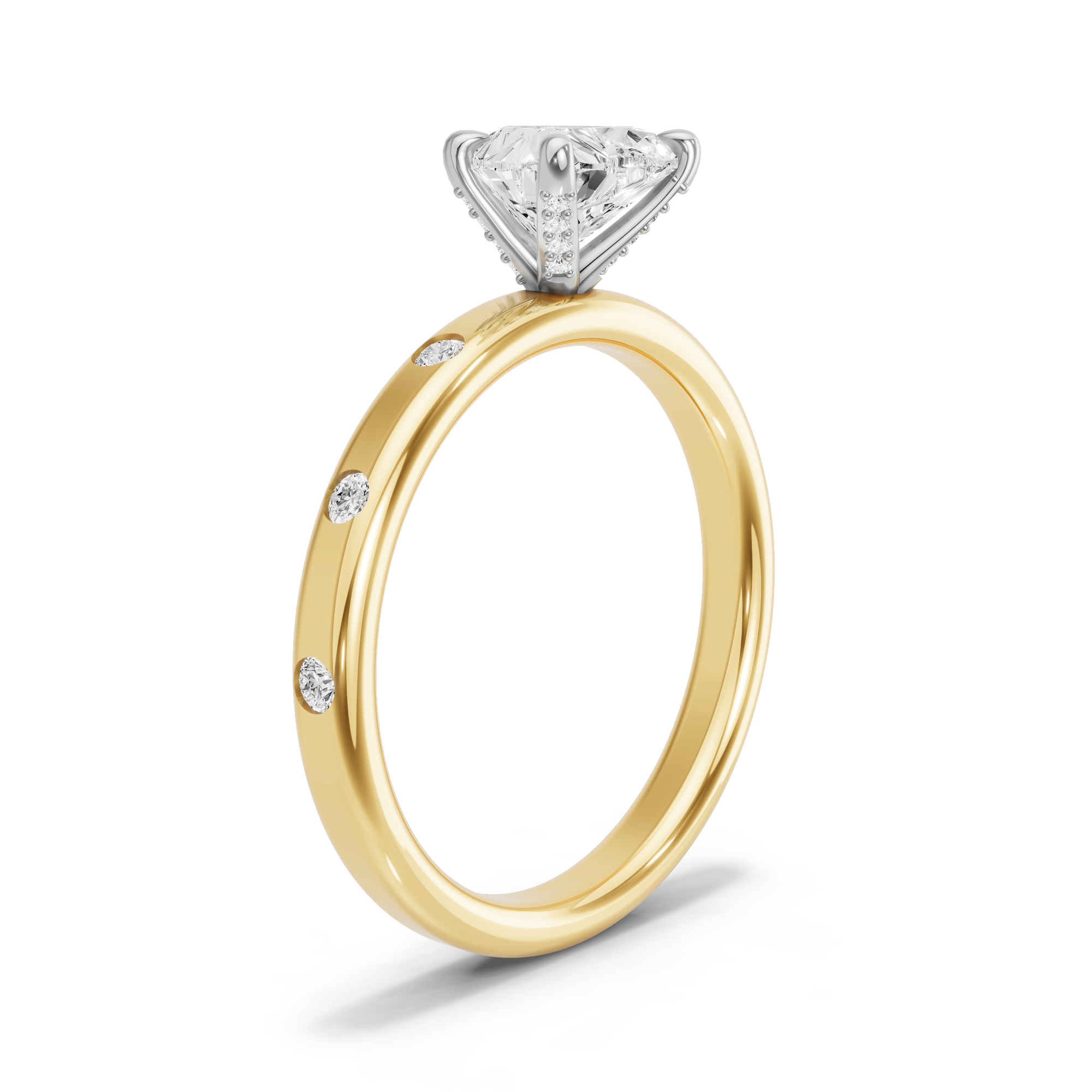 Image for heart-diamond-tulip-ring-with-sleek-accent-band-in-14k-two-tone-yellow-gold