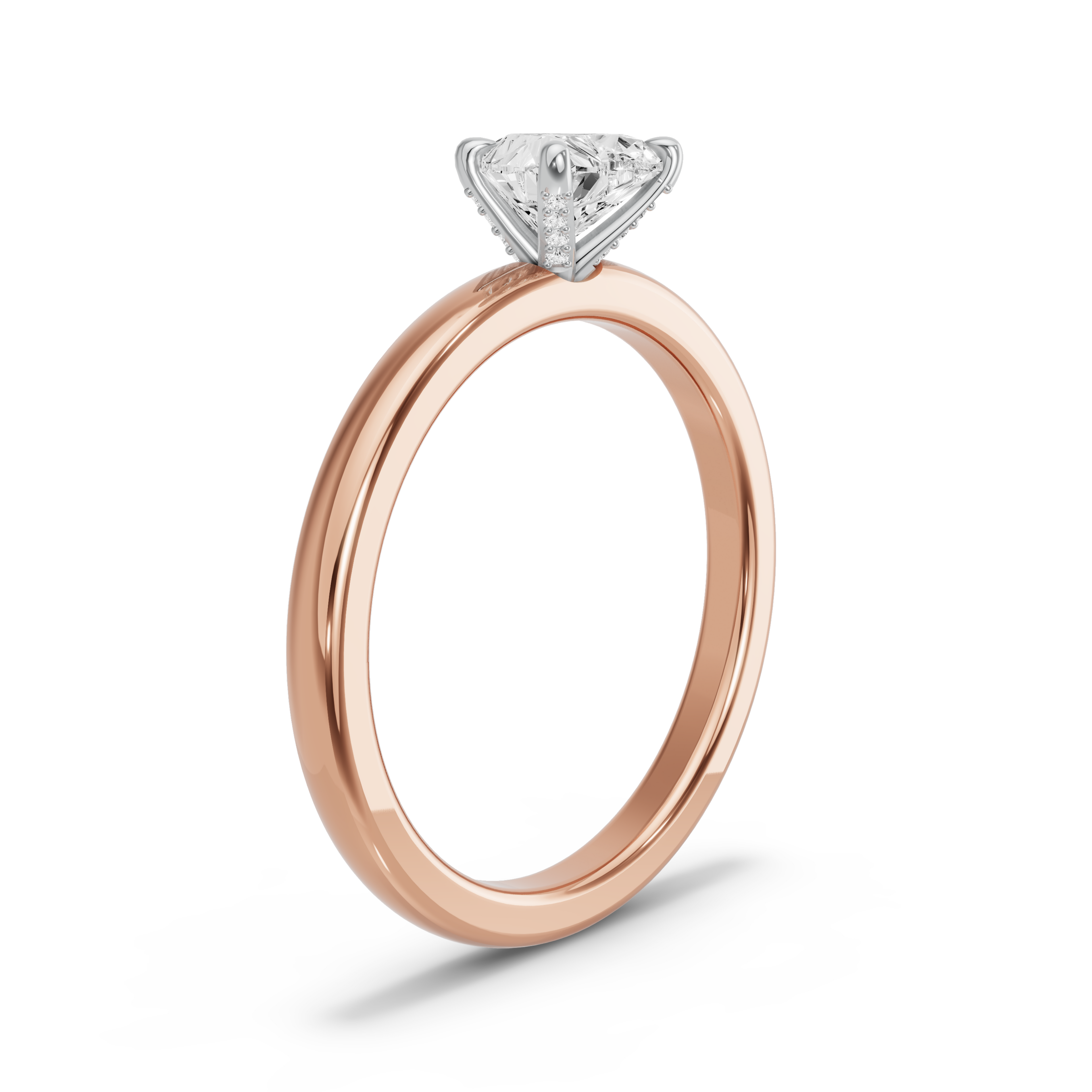 Image for Heart Diamond Tulip Ring with Solitaire band in 14K Two Tone Rose Gold
