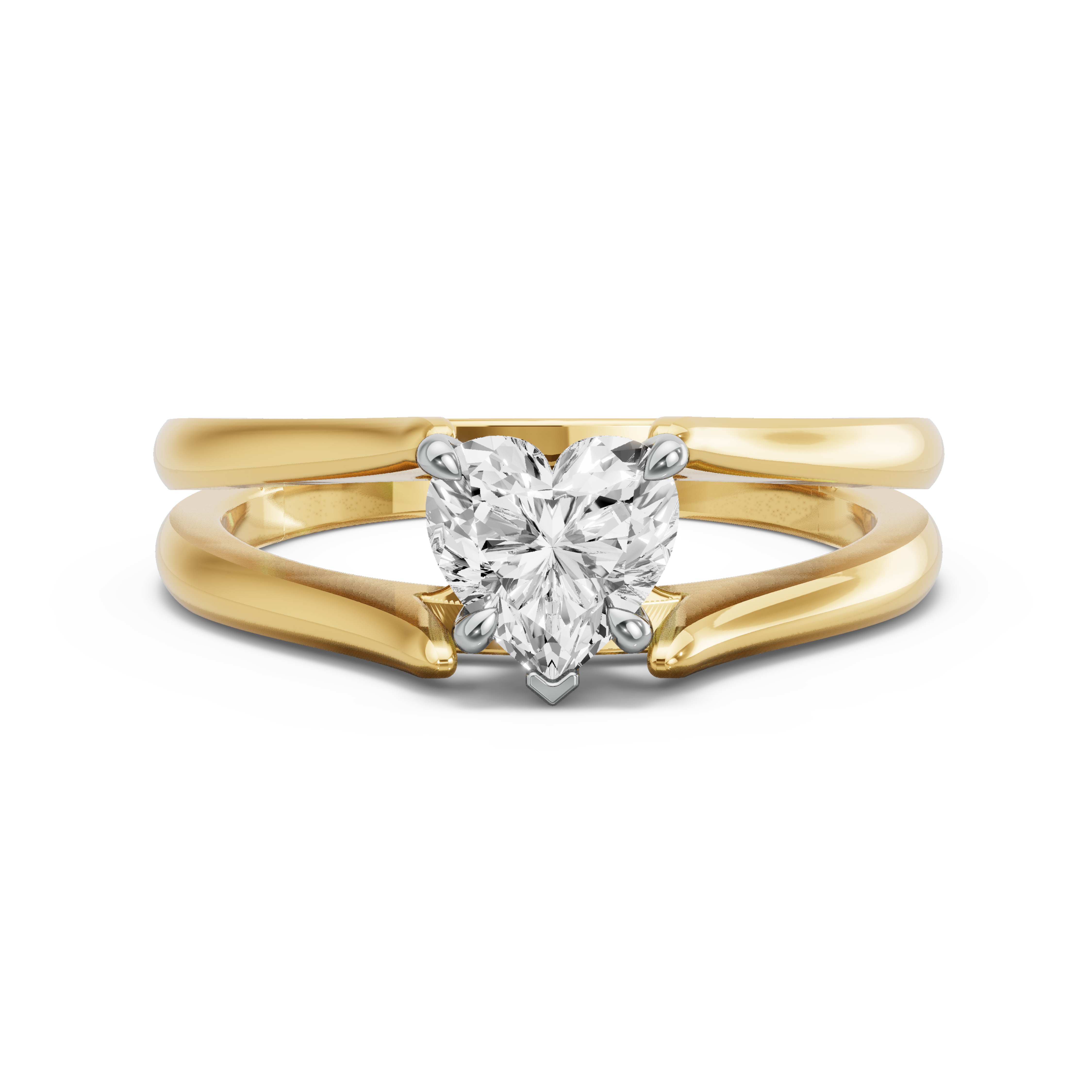 Heart Diamond Tulip Ring with Split Ring Solitaire band – Antiquecut