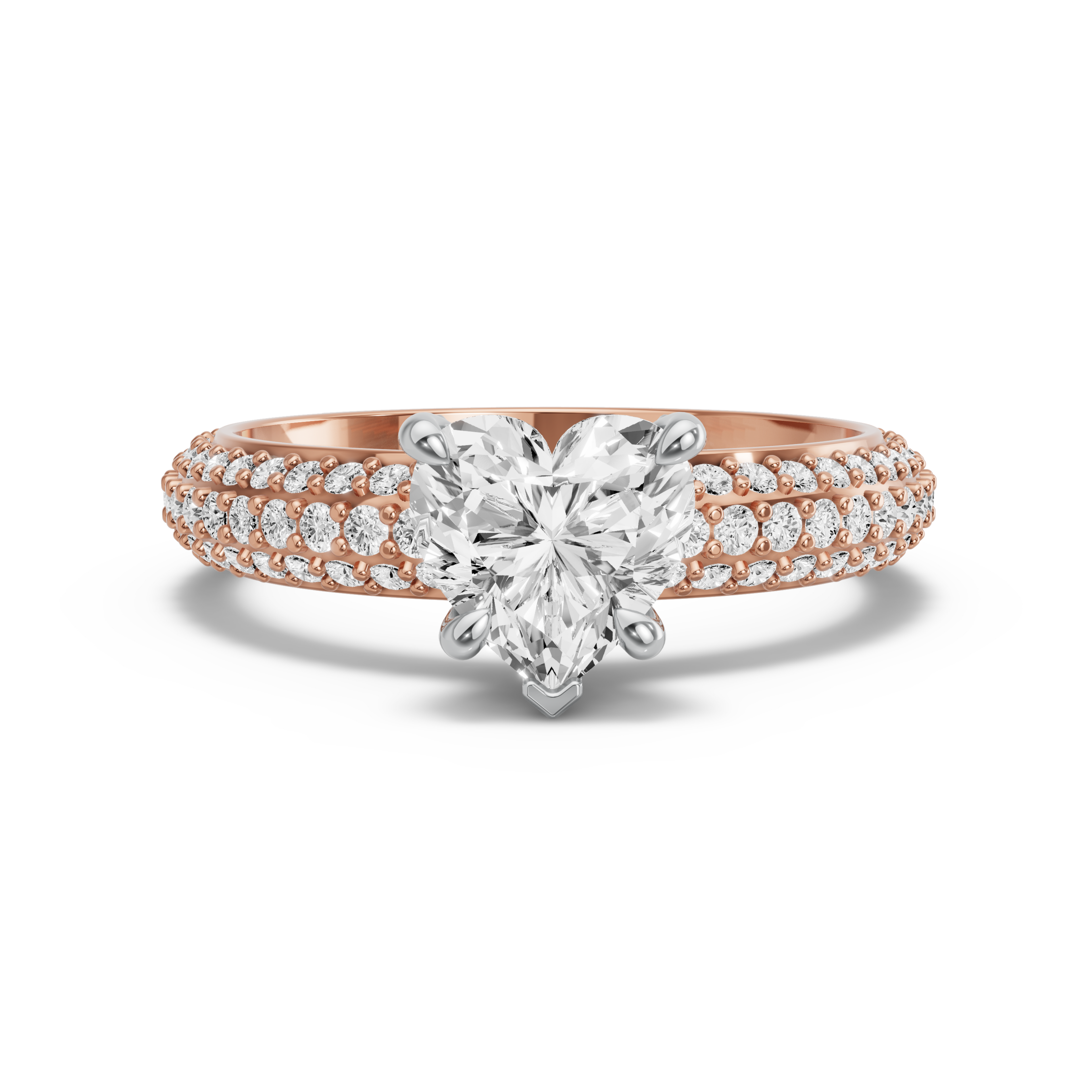 Image for Heart Diamond Tulip Ring with Triple Row Pave band in 10K Two Tone Rose Gold