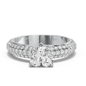 Image for Heart Diamond Tulip Ring with Triple Row Pave band