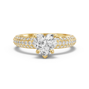 Image for Heart Diamond Tulip Ring with Triple Row Pave band in 14K Yellow Gold