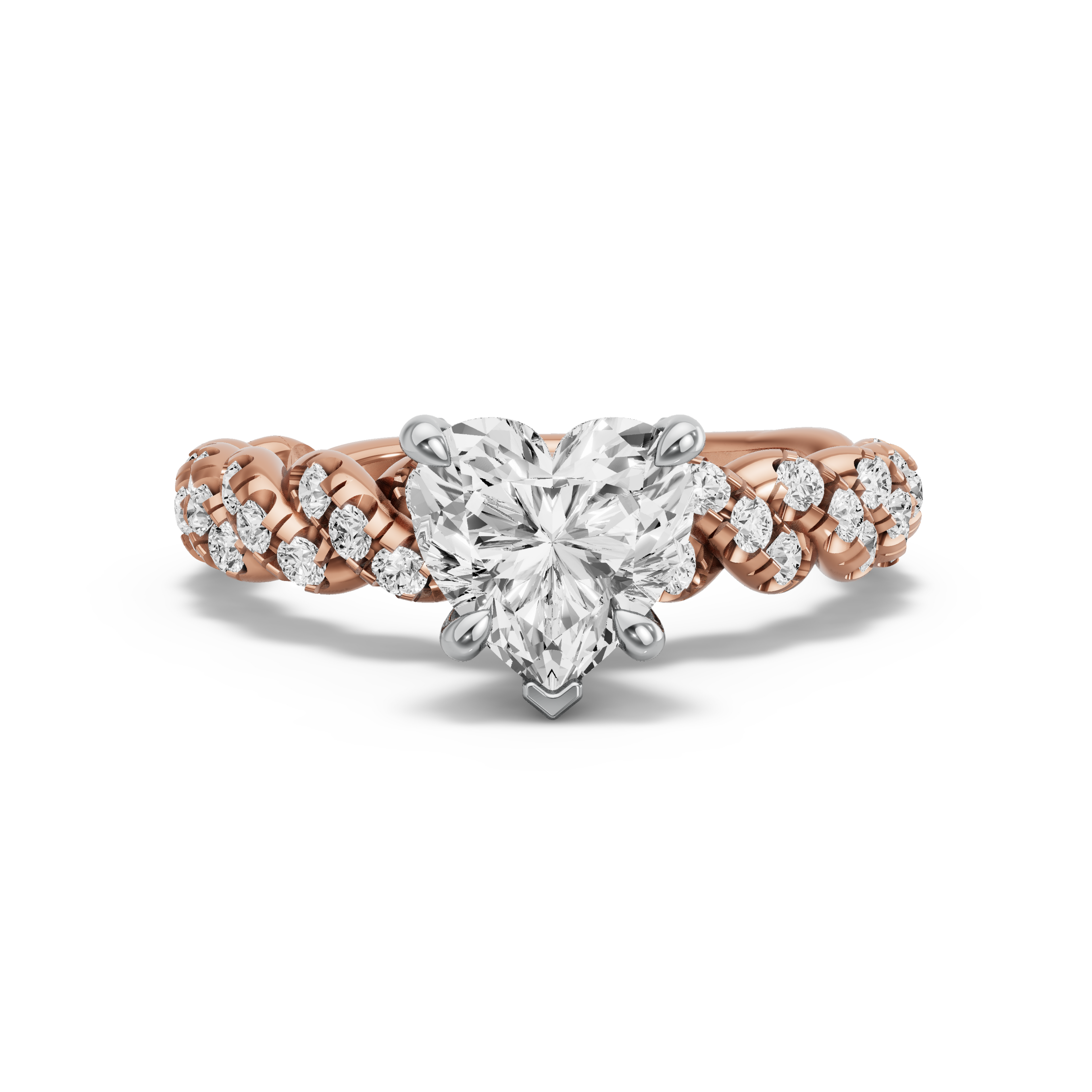 Image for Heart Diamond Tulip Ring with Twist Pave band in 14K Two Tone Rose Gold