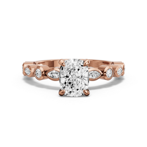 Image for Cushion Diamond Tulip Ring with Alternating Marquise band in 10K Rose Gold