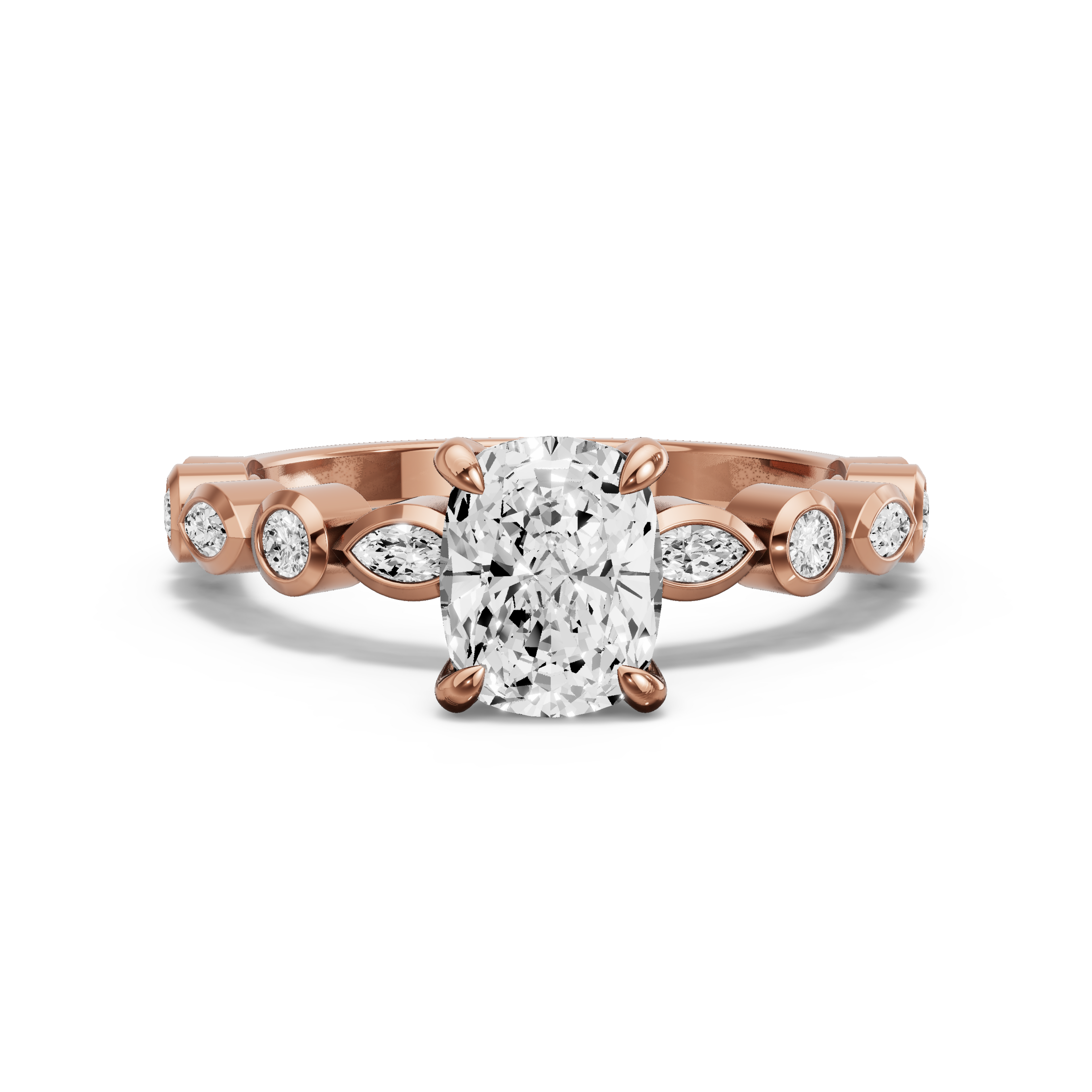 Image for Cushion Diamond Tulip Ring with Alternating Marquise band in 18K Rose Gold