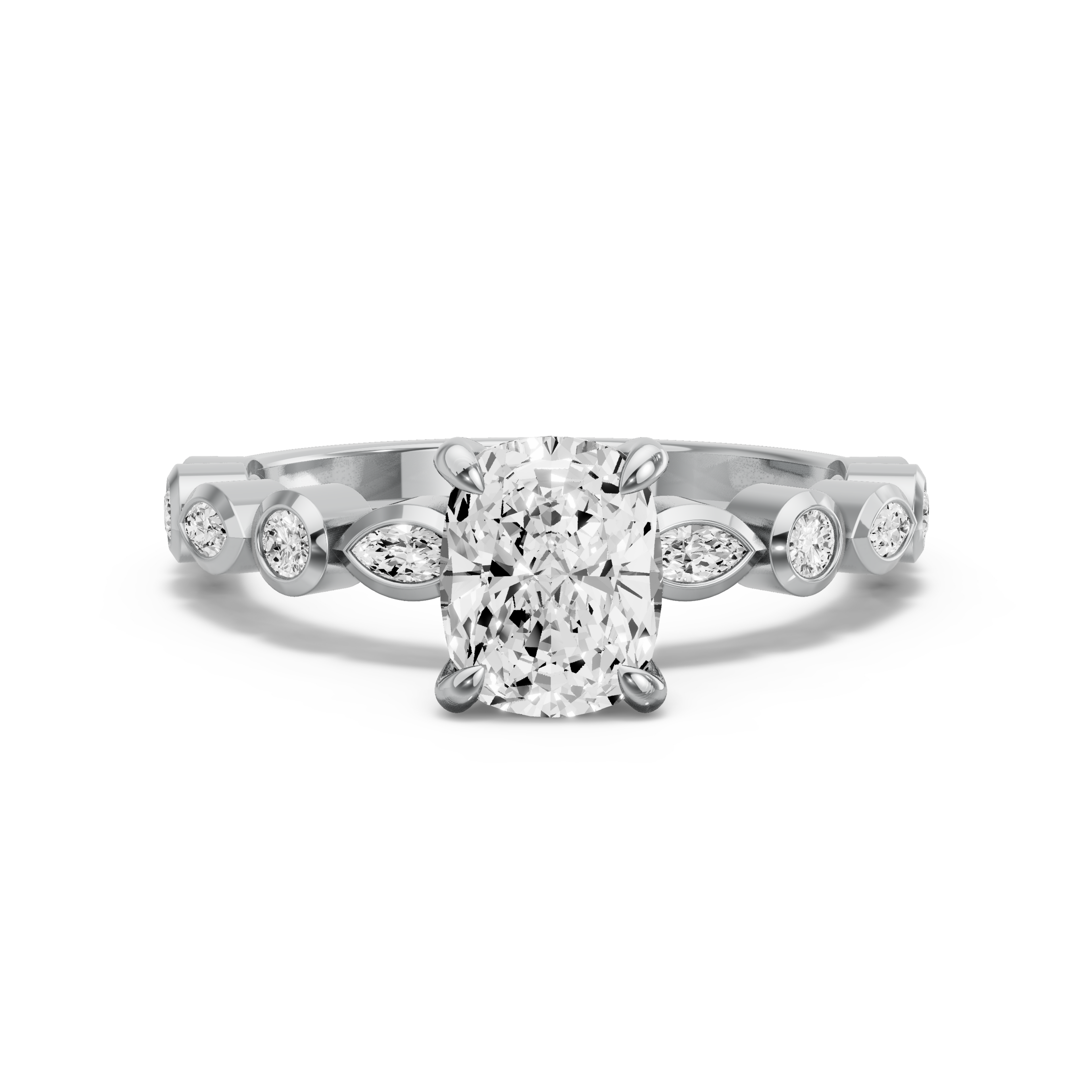 Image for Cushion Diamond Tulip Ring with Alternating Marquise band in 950 Platinum