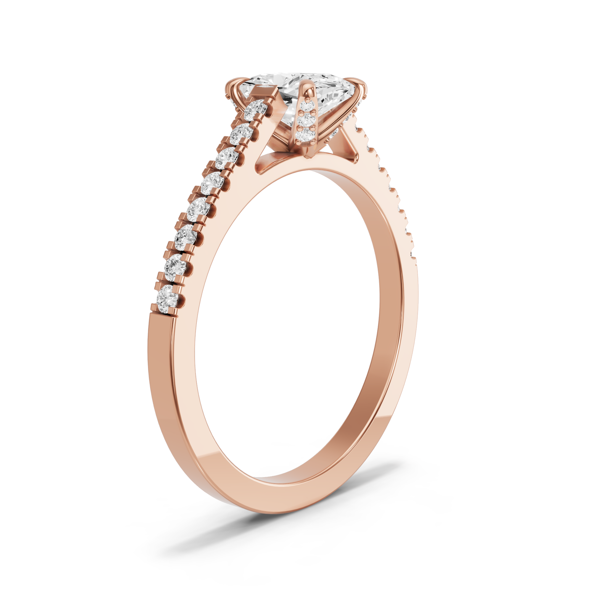 Image for Cushion Diamond Tulip Ring with Cathedral Pave band in 18K Rose Gold