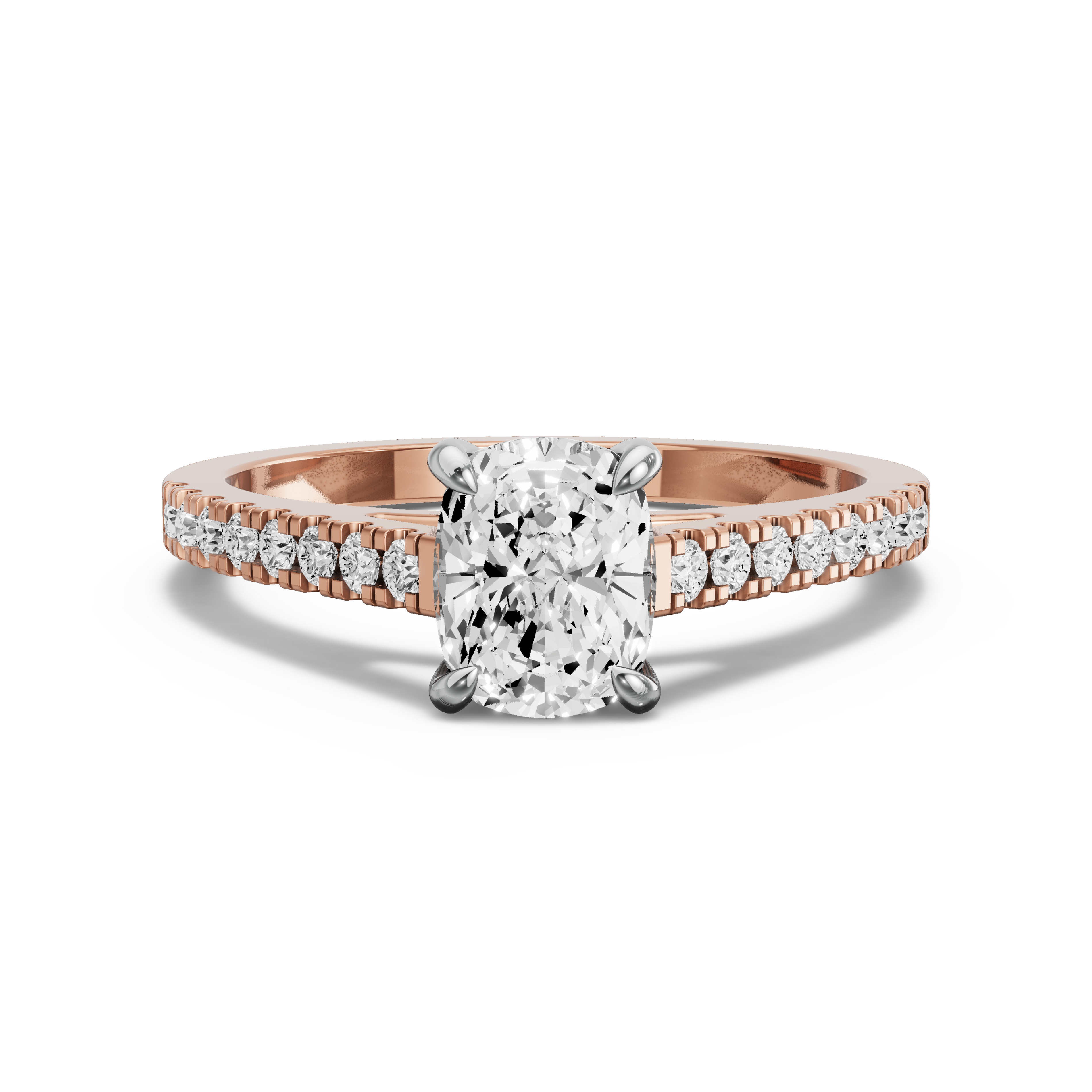 Image for Cushion Diamond Tulip Ring with Cathedral Pave band in 10K Two Tone Rose Gold