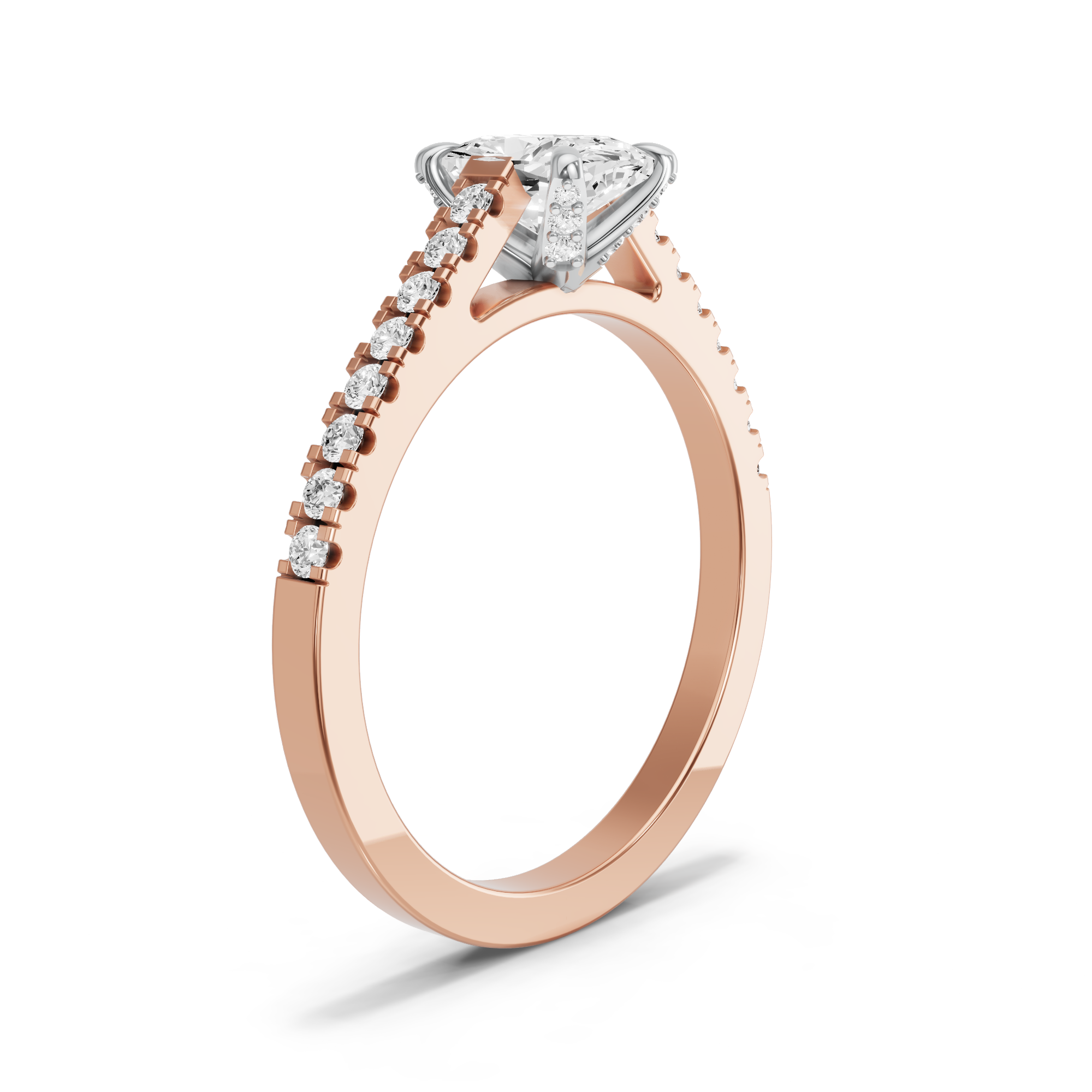 Image for Cushion Diamond Tulip Ring with Cathedral Pave band in 18K Two Tone Rose Gold