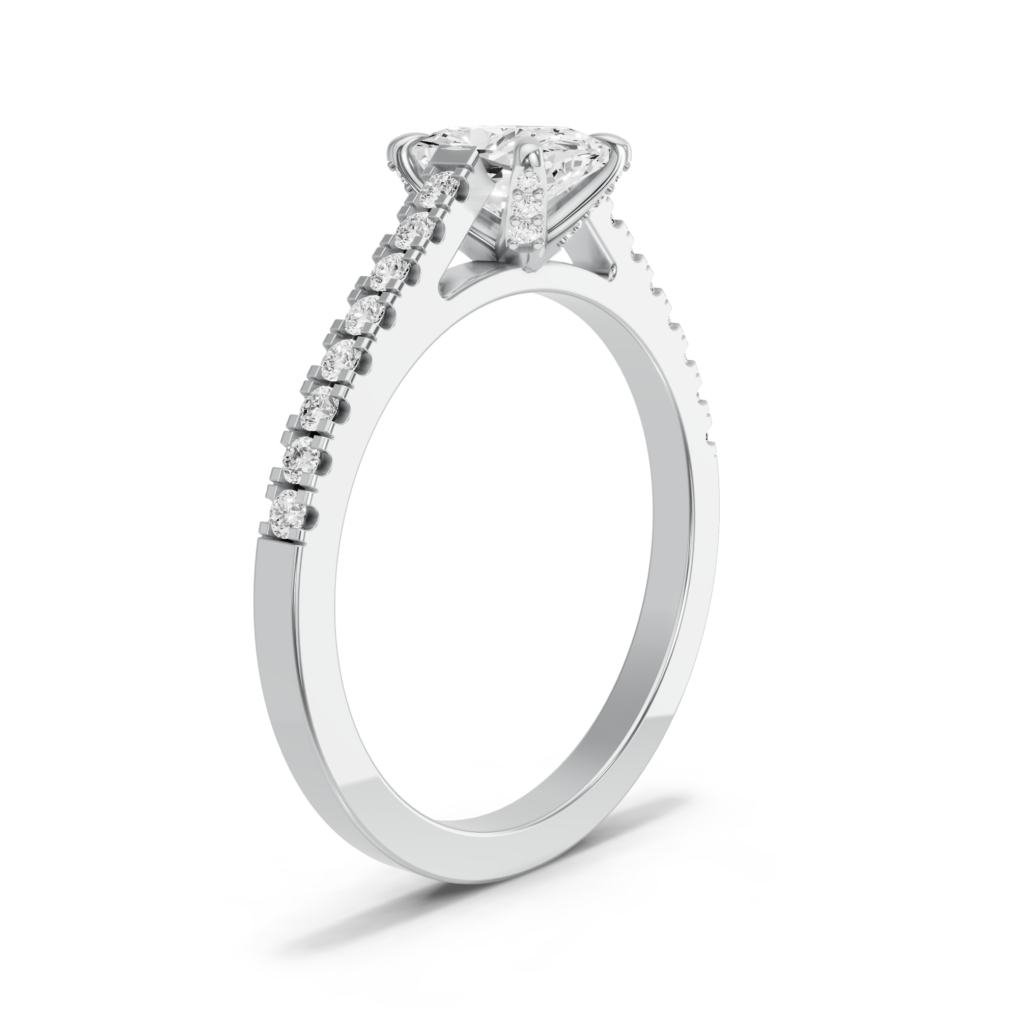 Image for Cushion Diamond Tulip Ring with Cathedral Pave band in 10K White Gold