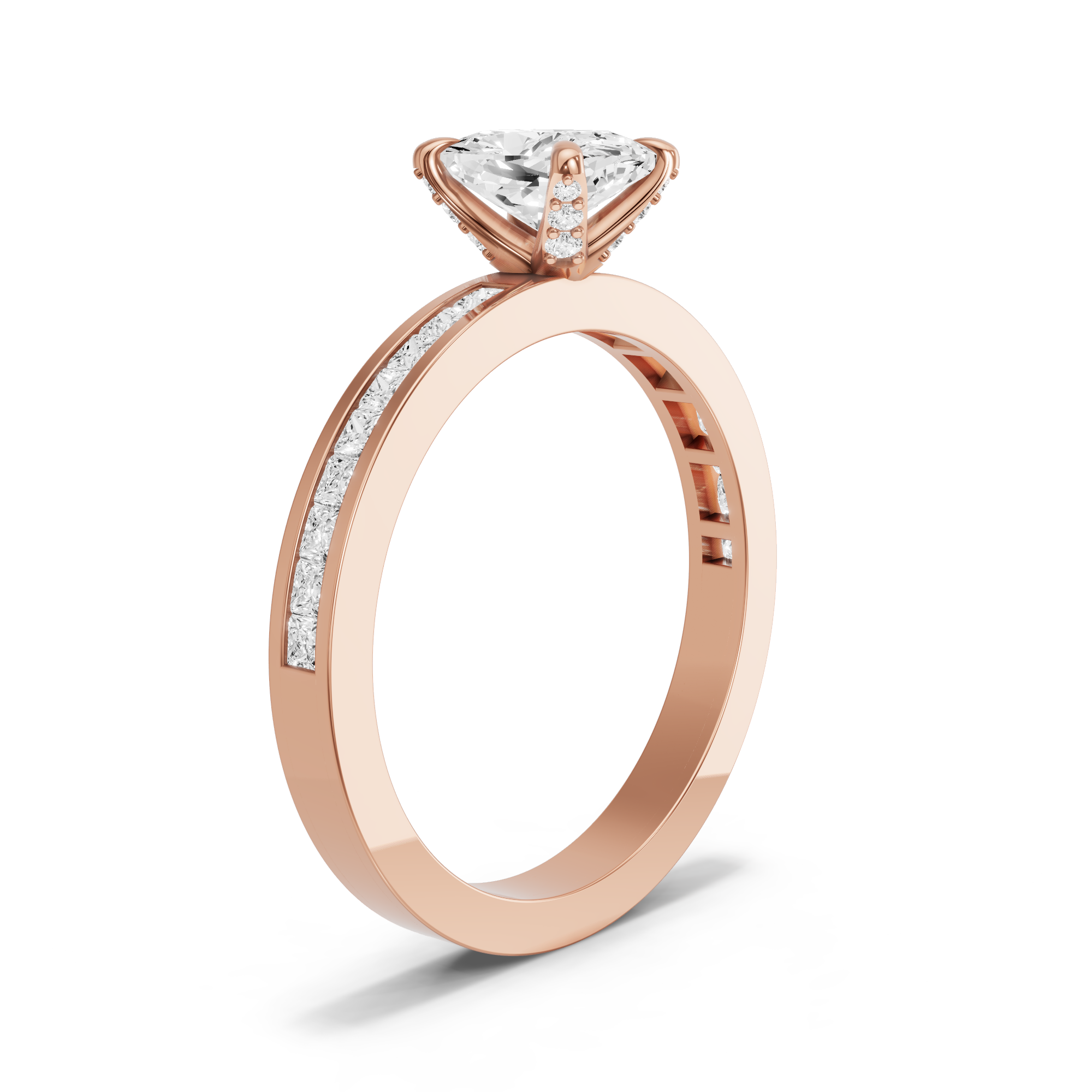 Image for Cushion Diamond Tulip Ring with Channel band in 18K Rose Gold