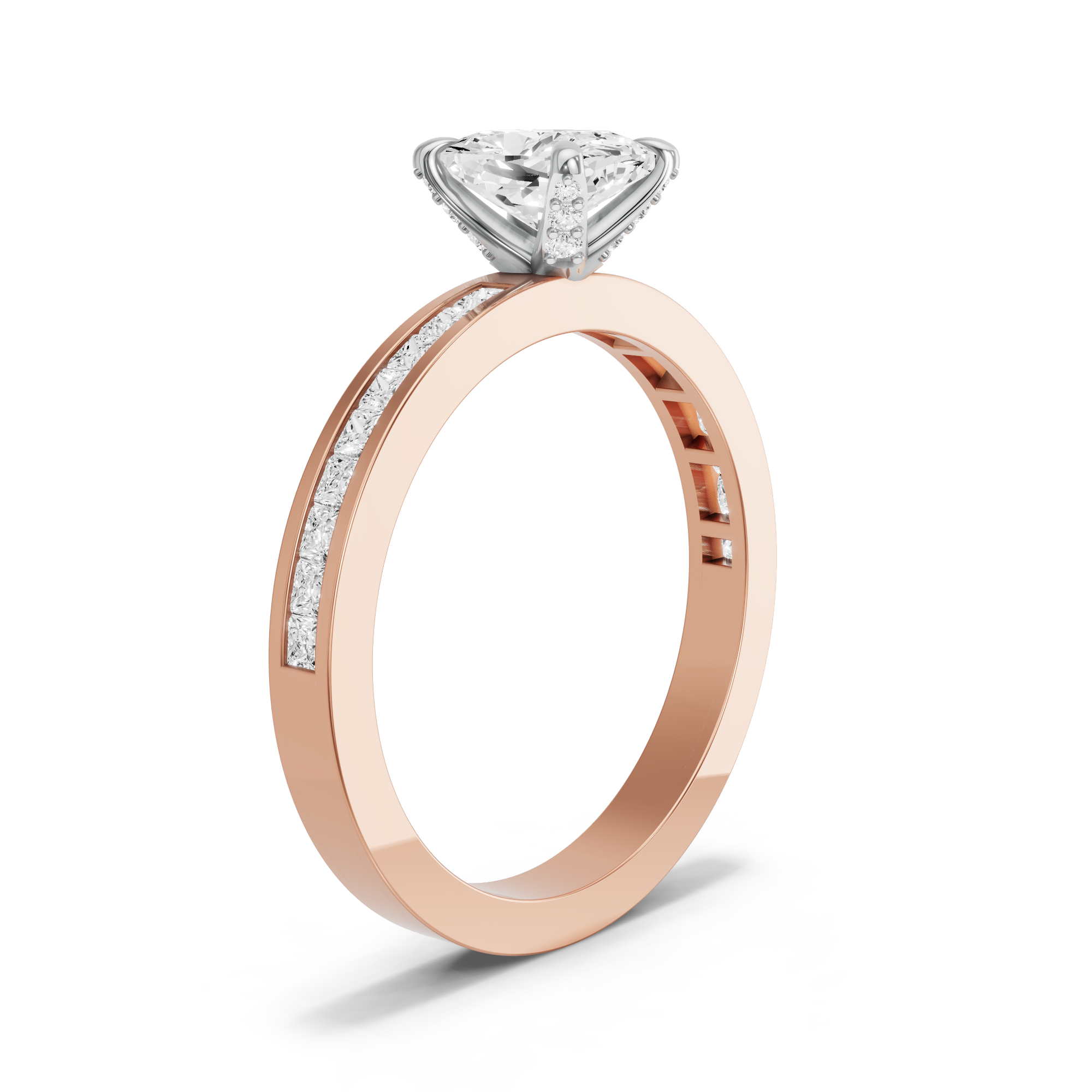Image for Cushion Diamond Tulip Ring with Channel band in 14K Two Tone Rose Gold