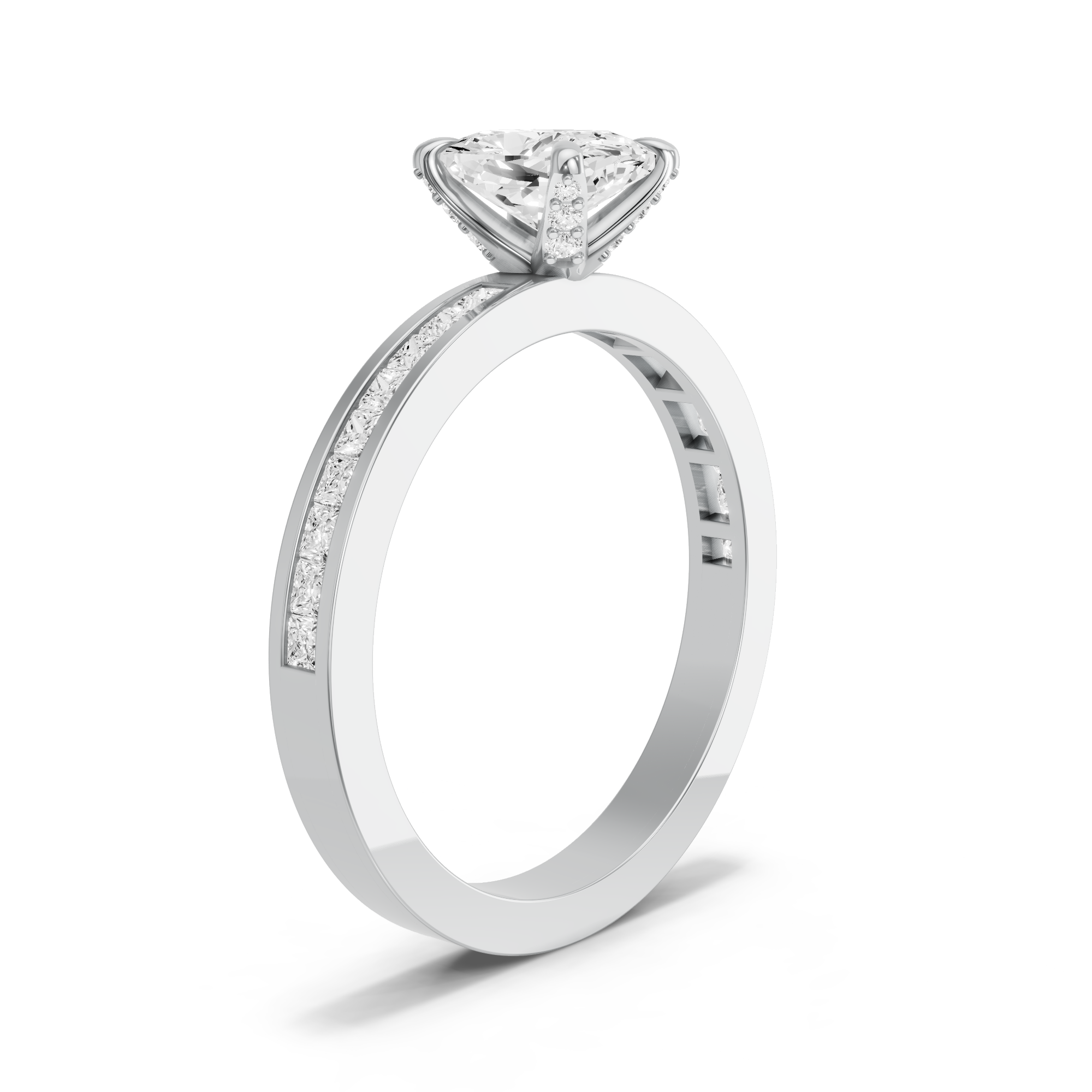 Image for Cushion Diamond Tulip Ring with Channel band in 10K White Gold