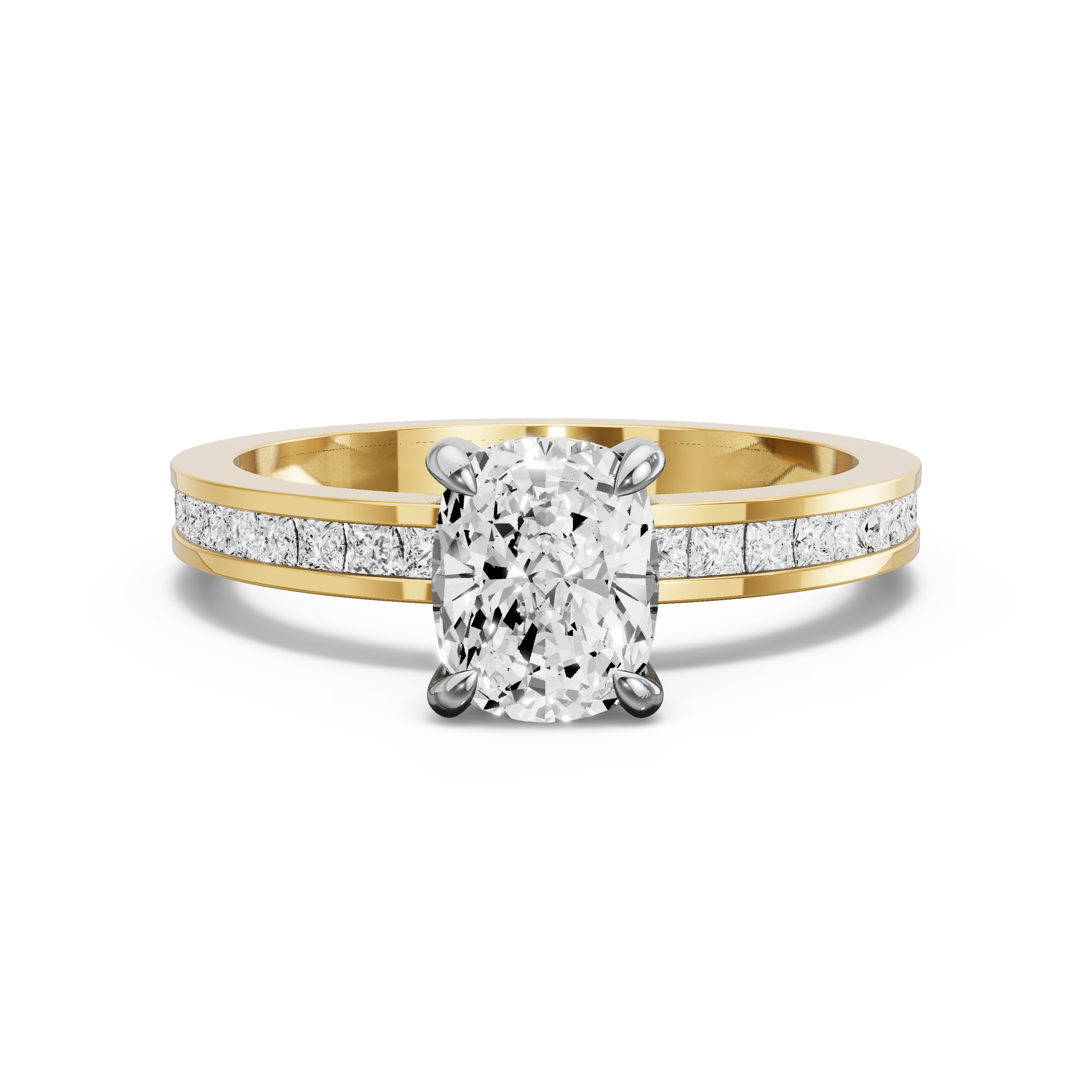 Image for Cushion Diamond Tulip Ring with Channel band in 10K Two Tone Yellow Gold