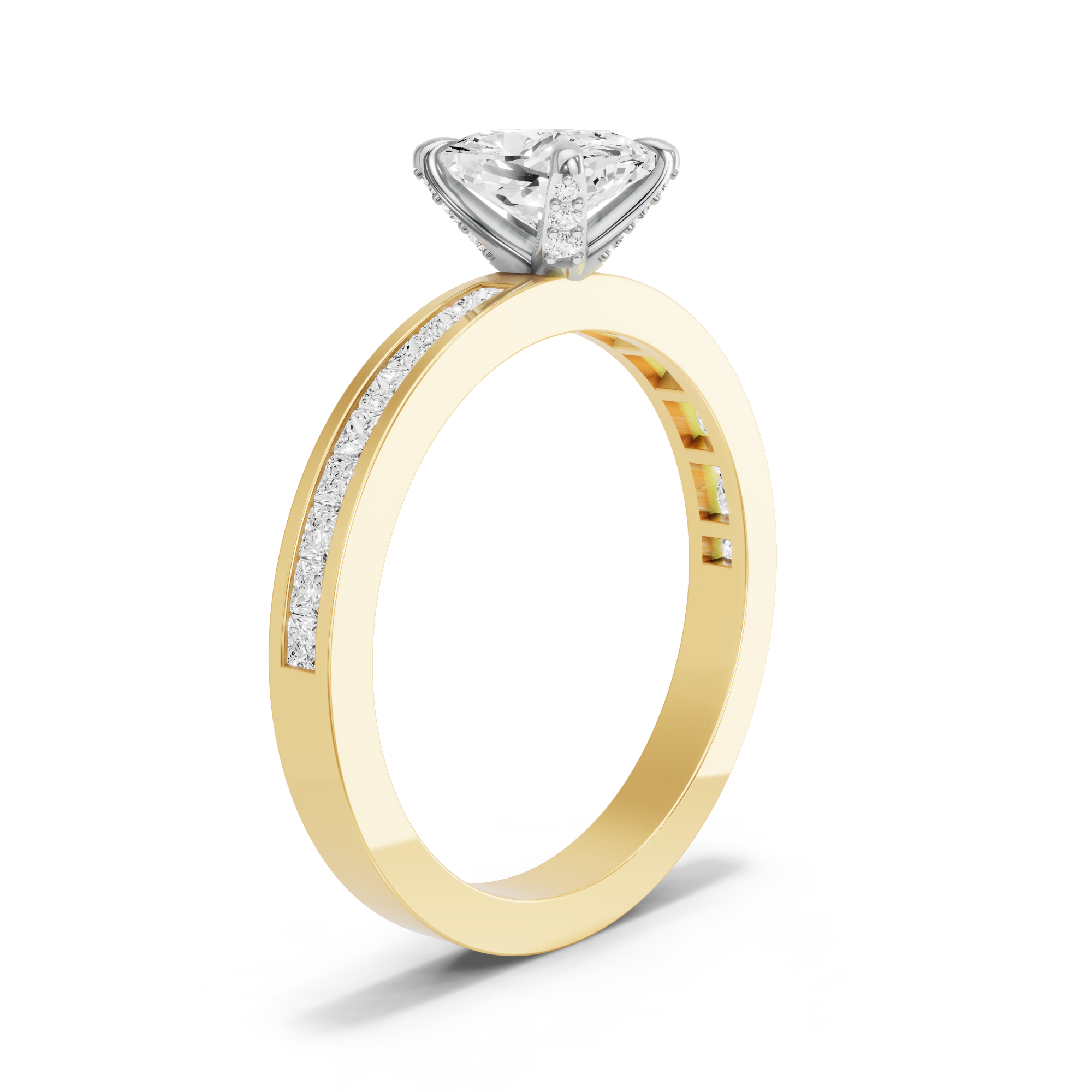 Image for Cushion Diamond Tulip Ring with Channel band in 10K Two Tone Yellow Gold
