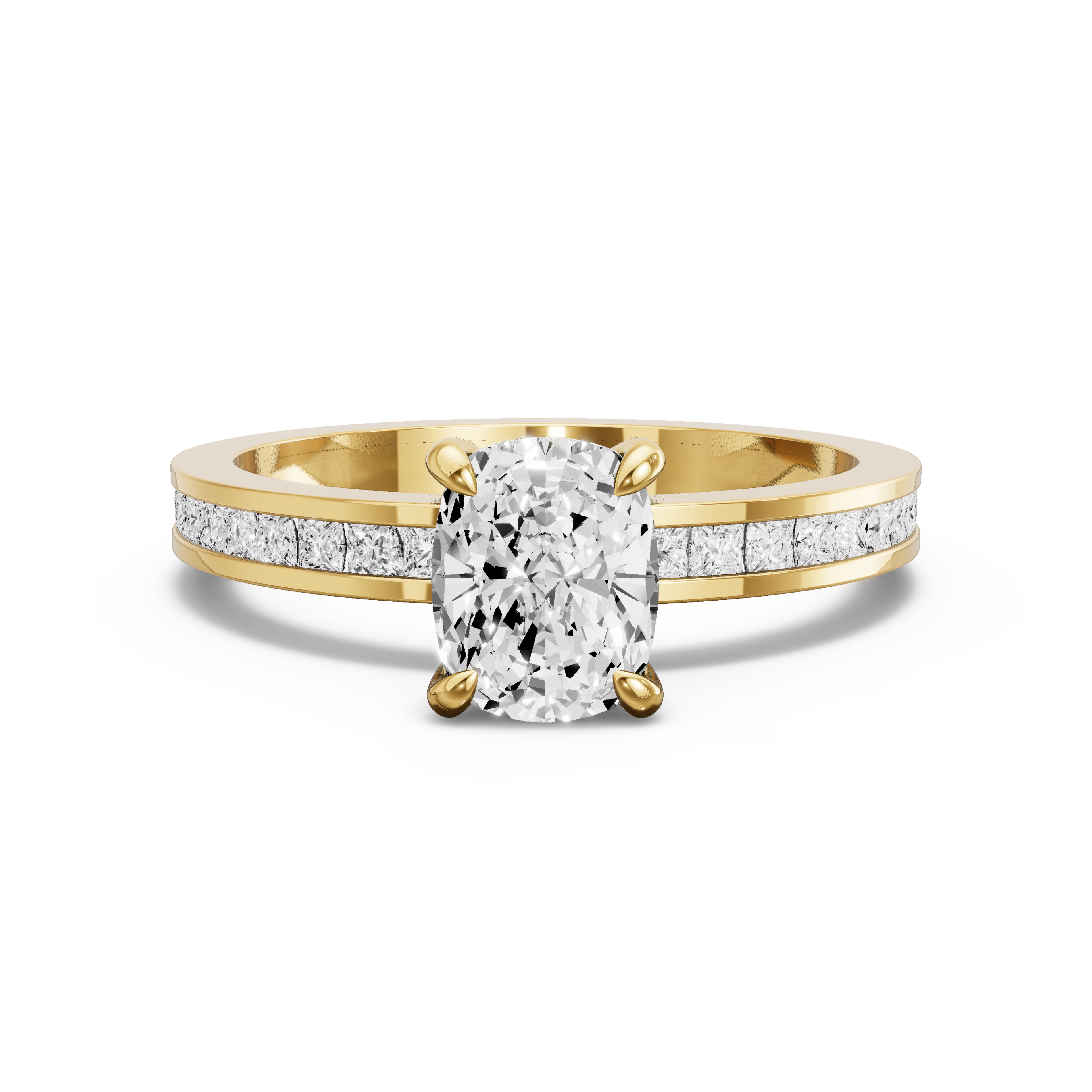 Image for Cushion Diamond Tulip Ring with Channel band in 14K Yellow Gold