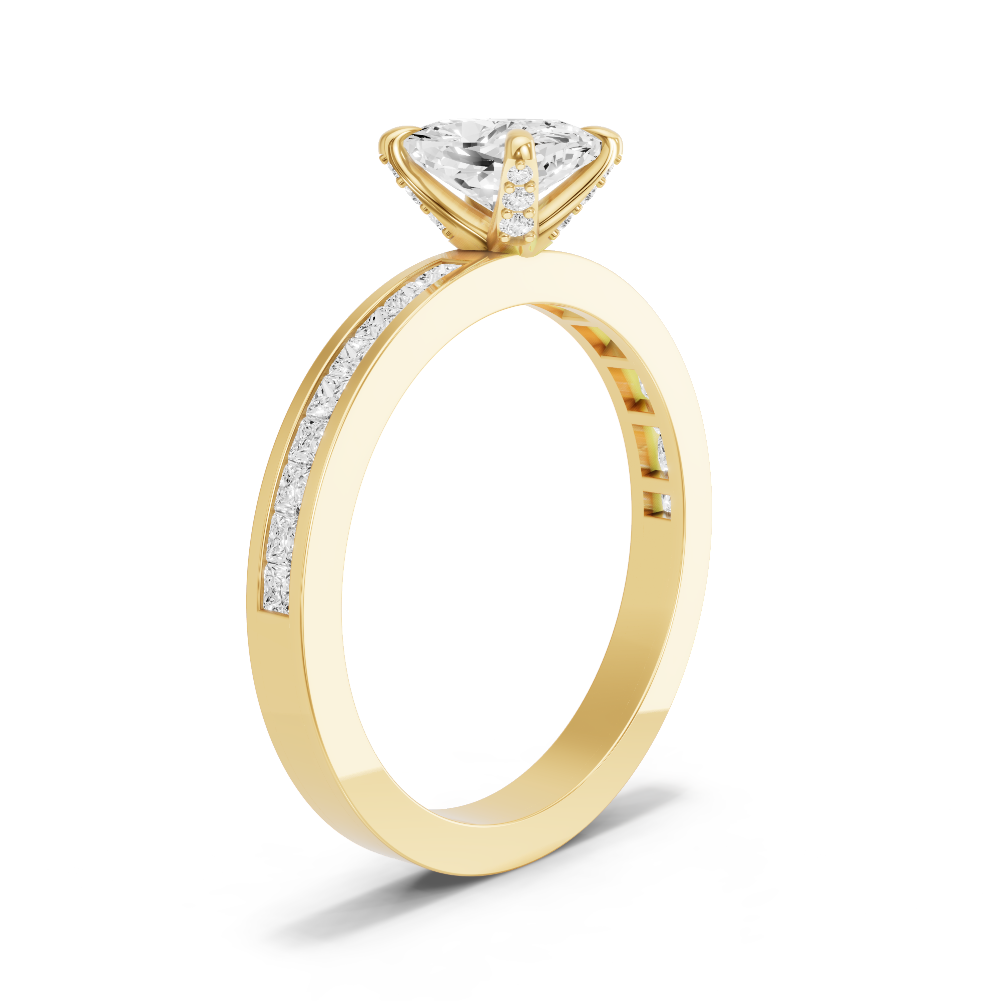 Image for Cushion Diamond Tulip Ring with Channel band in 10K Yellow Gold