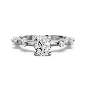 Image for Cushion Diamond Tulip Ring with Floating Station band in 10K White Gold