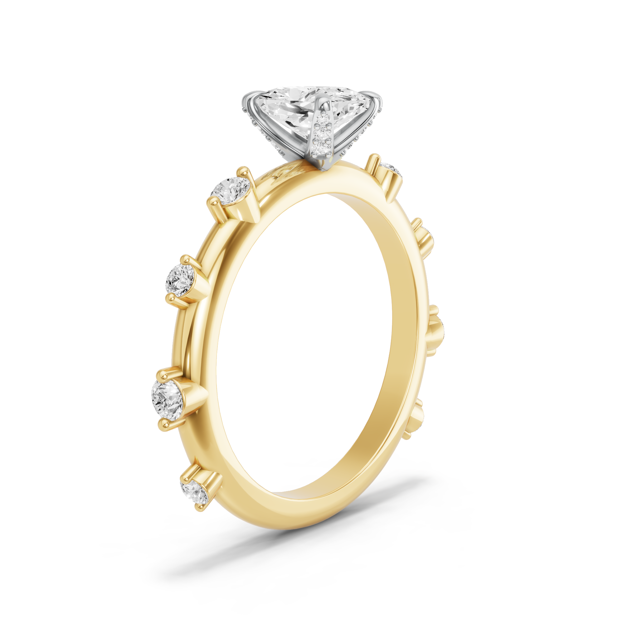 Image for Cushion Diamond Tulip Ring with Floating Station band in 14K Two Tone Yellow Gold