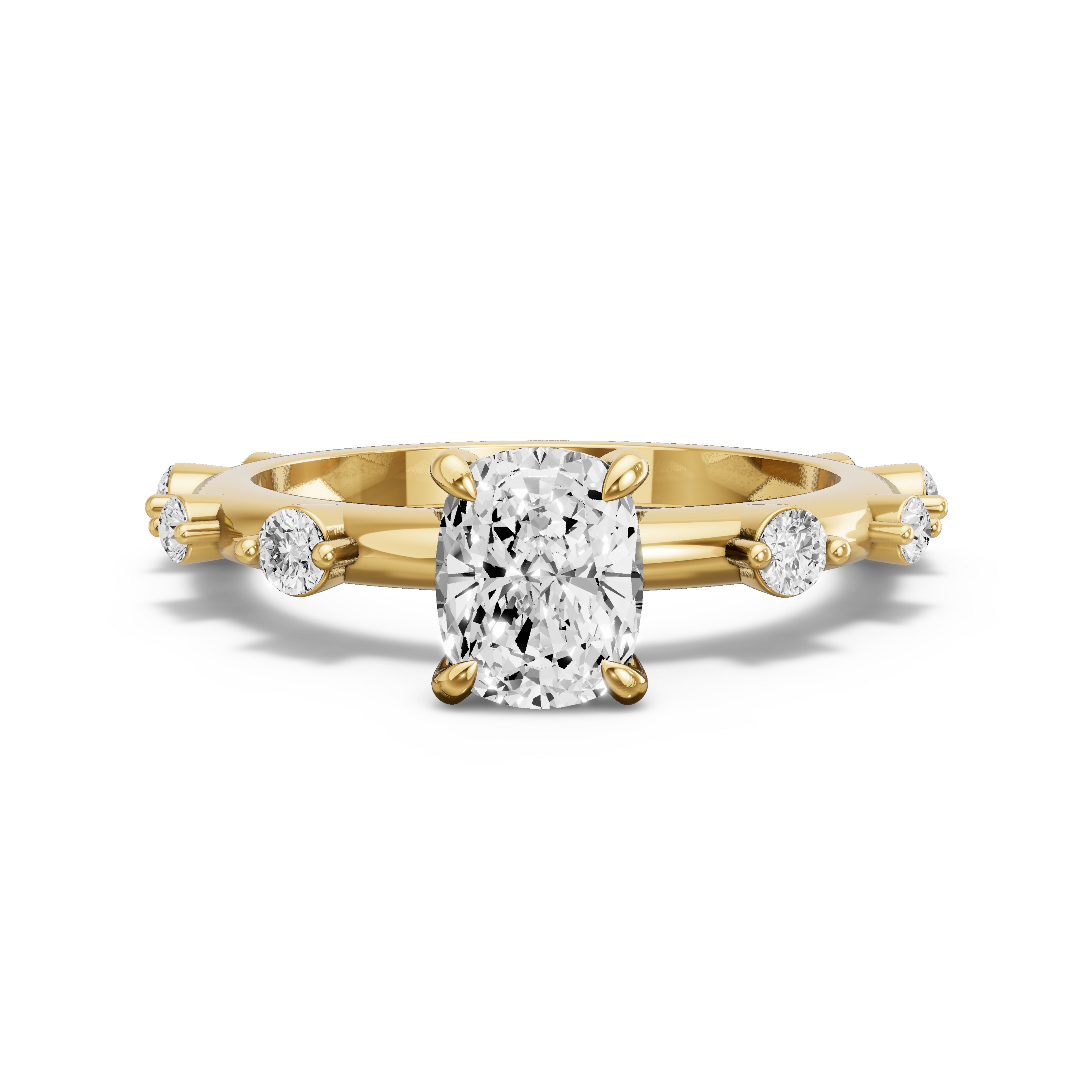Image for Cushion Diamond Tulip Ring with Floating Station band in 14K Yellow Gold