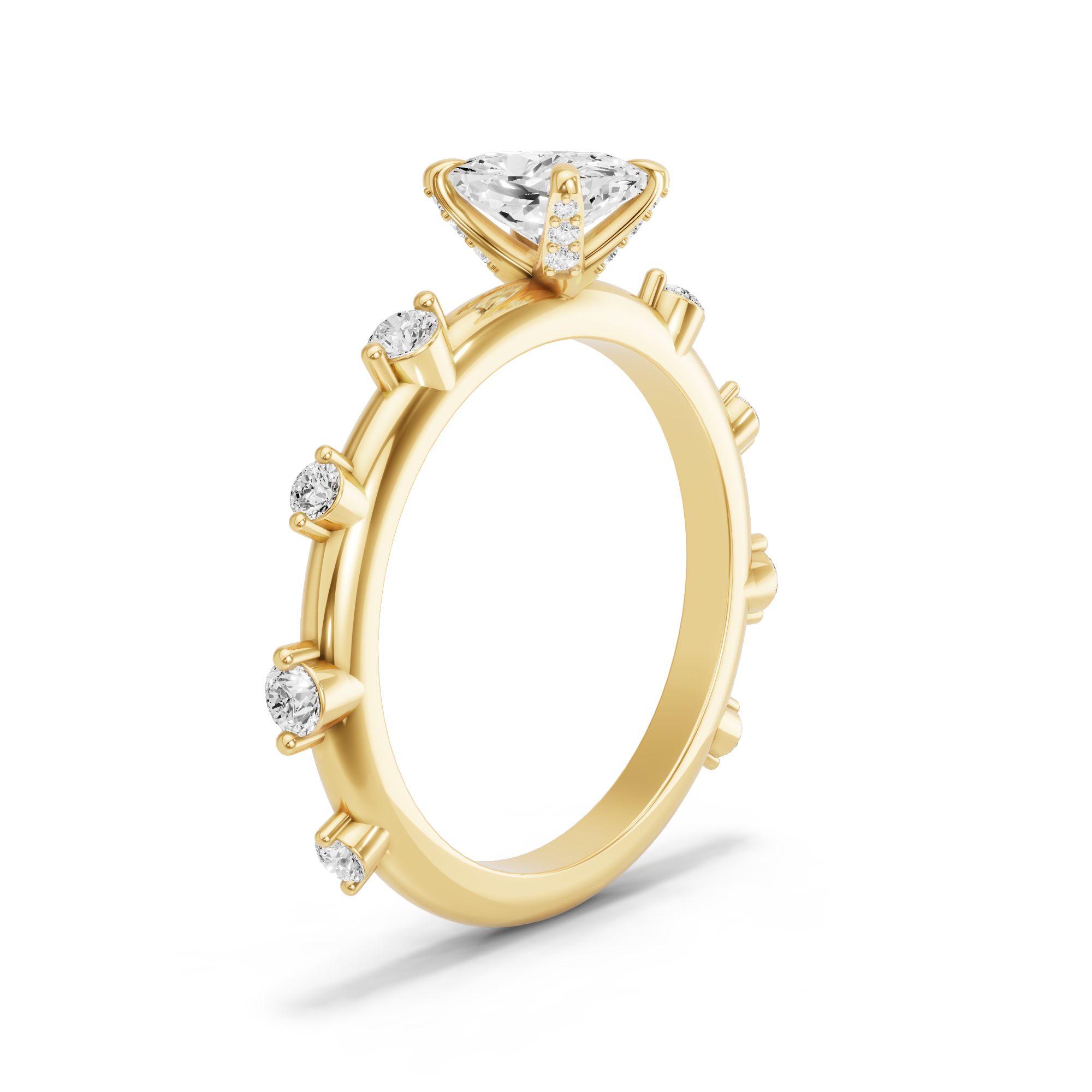 Image for Cushion Diamond Tulip Ring with Floating Station band in 10K Yellow Gold