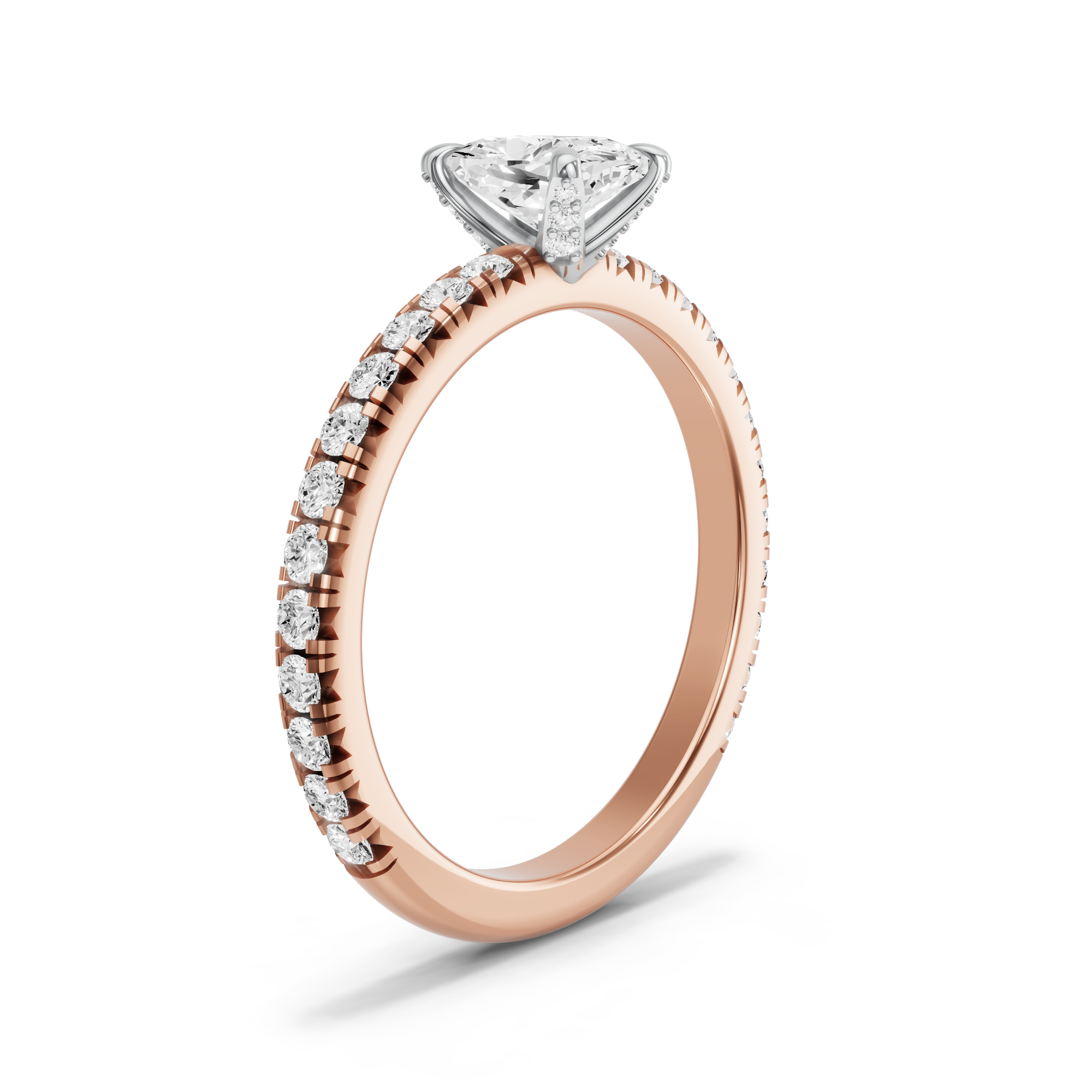 Image for Cushion Diamond Tulip Ring with French Pave band in 14K Two Tone Rose Gold
