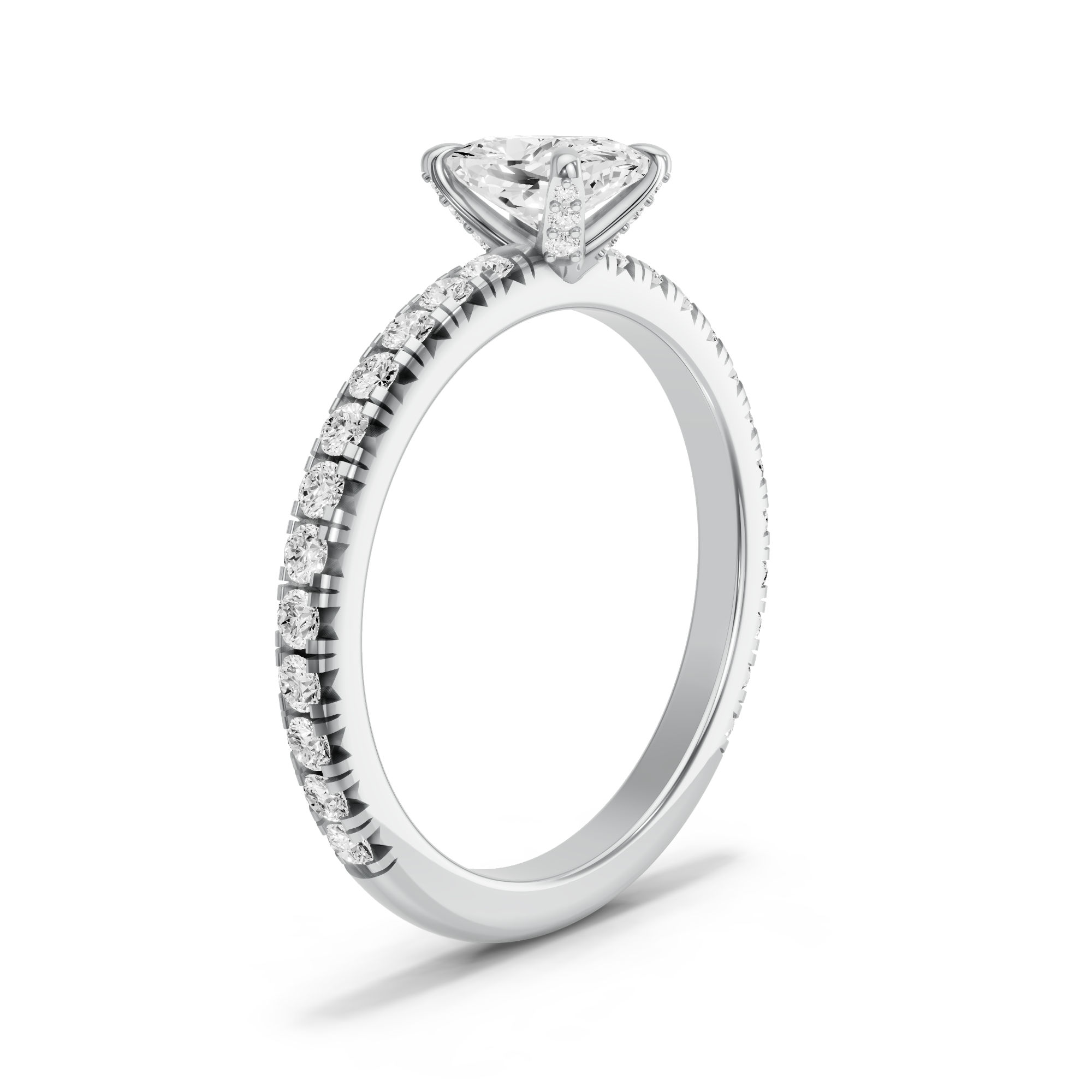Image for Cushion Diamond Tulip Ring with French Pave band in 18K White Gold