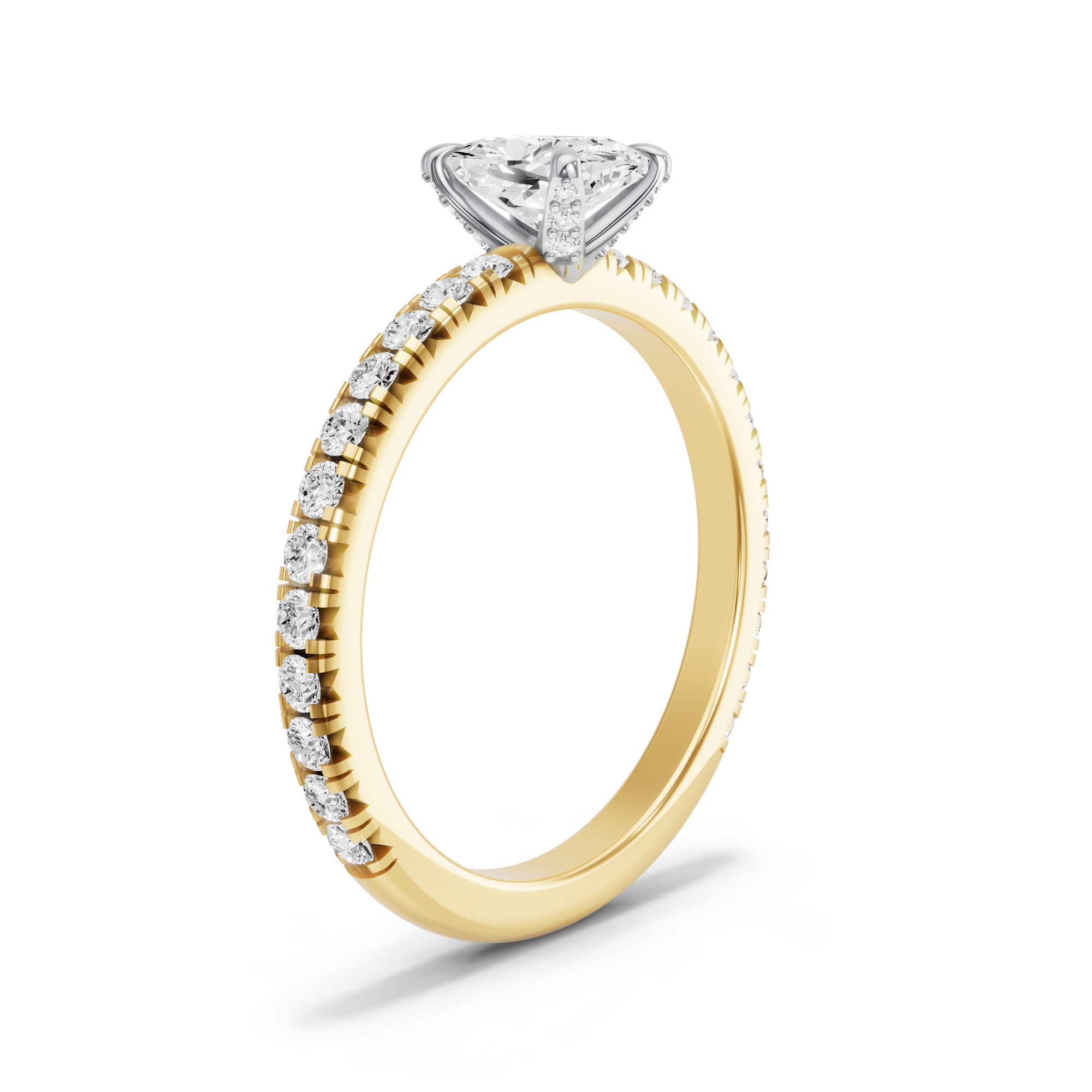 Image for Cushion Diamond Tulip Ring with French Pave band in 14K Two Tone Yellow Gold