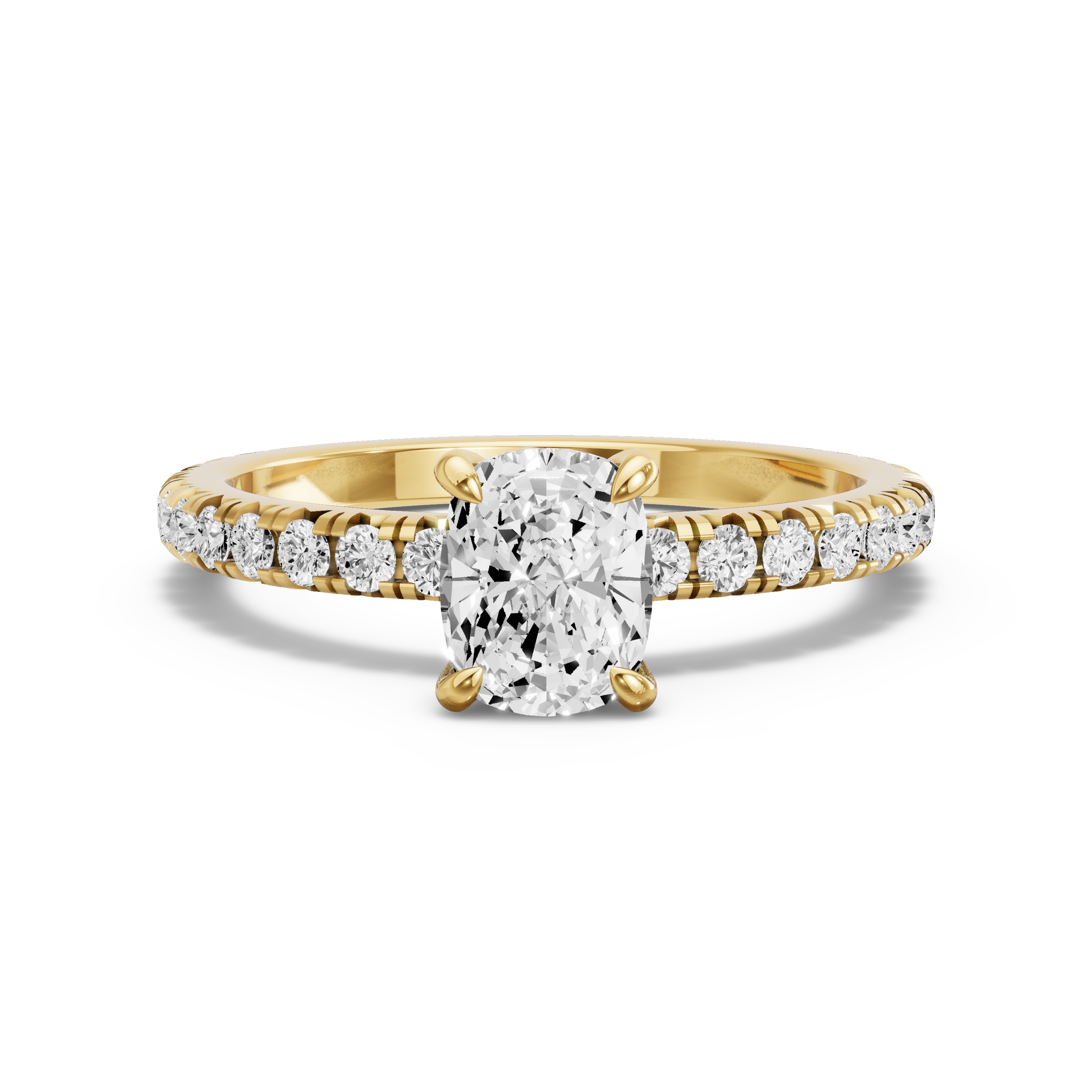 Image for Cushion Diamond Tulip Ring with French Pave band in 18K Yellow Gold