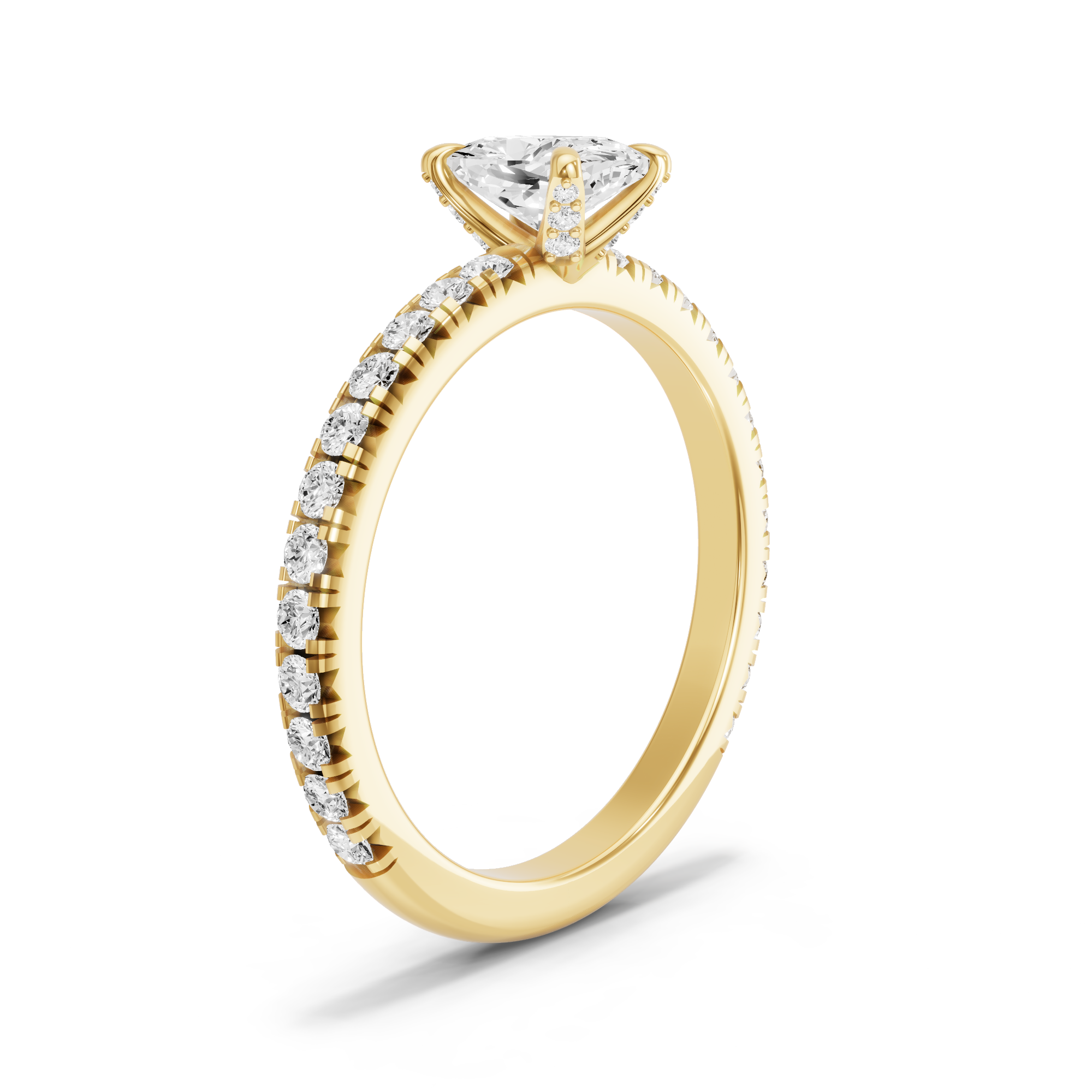 Image for Cushion Diamond Tulip Ring with French Pave band in 18K Yellow Gold