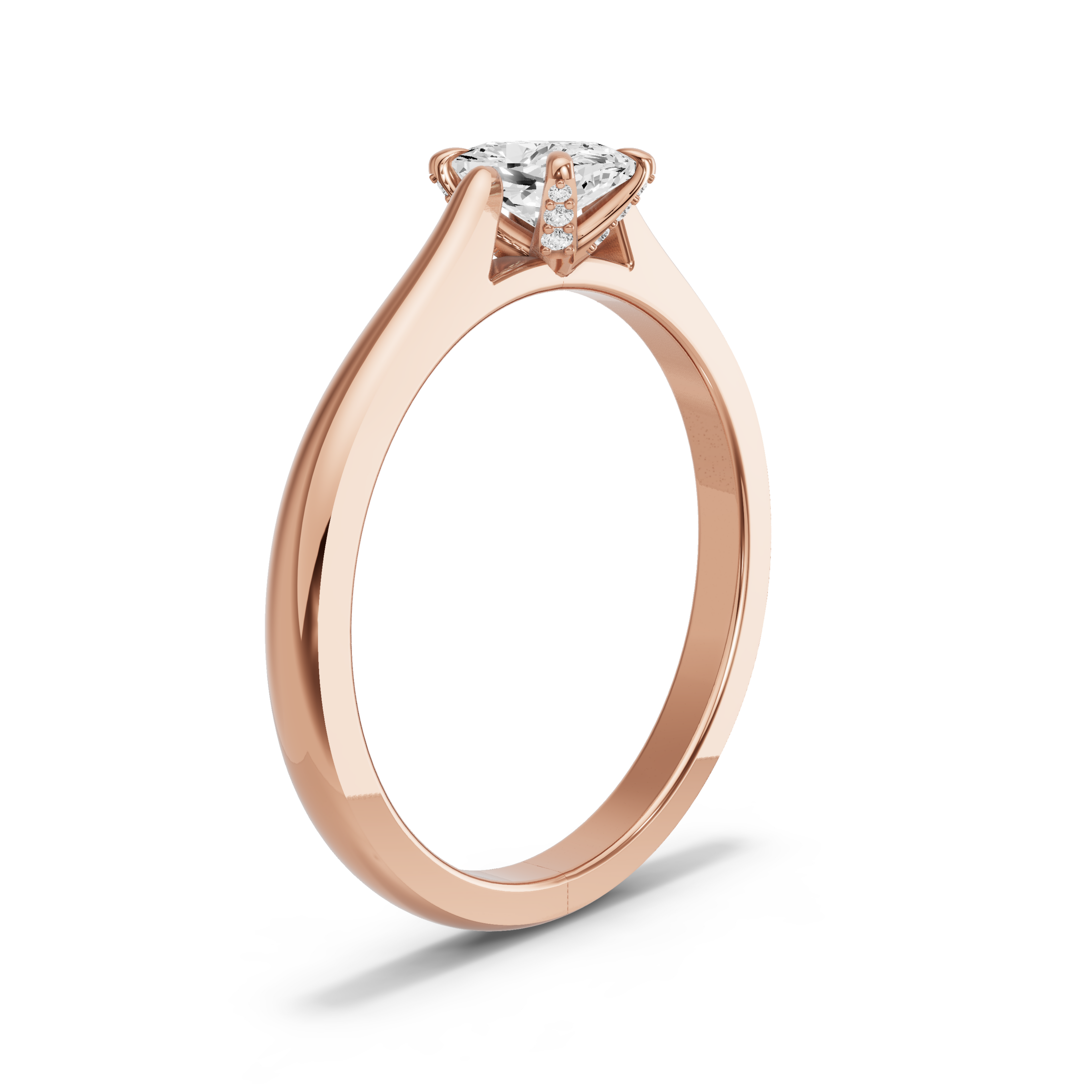 Image for Cushion Diamond Tulip Ring with Knife Edge Cathedral band in 14K Rose Gold