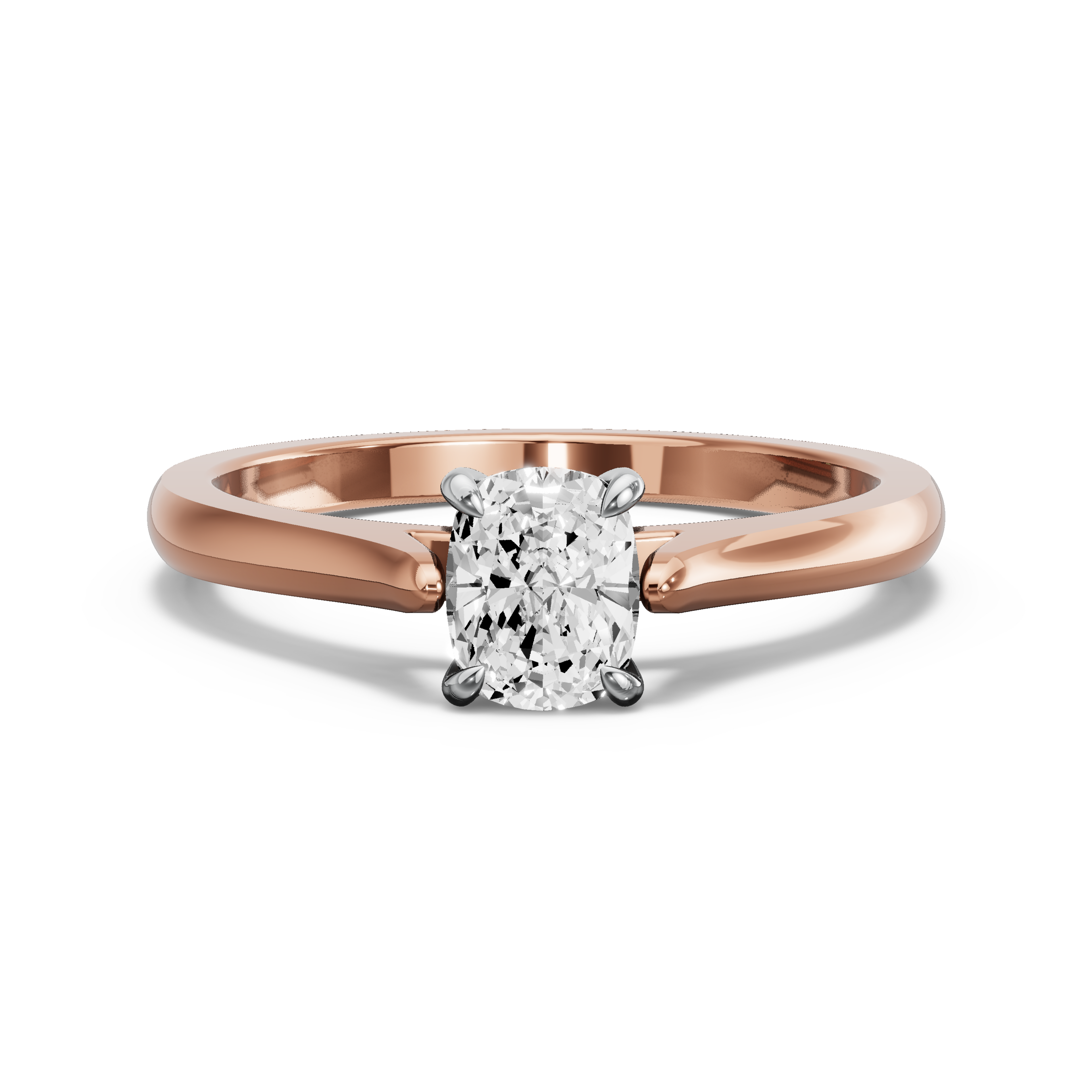 Image for Cushion Diamond Tulip Ring with Knife Edge Cathedral band in 18K Two Tone Rose Gold