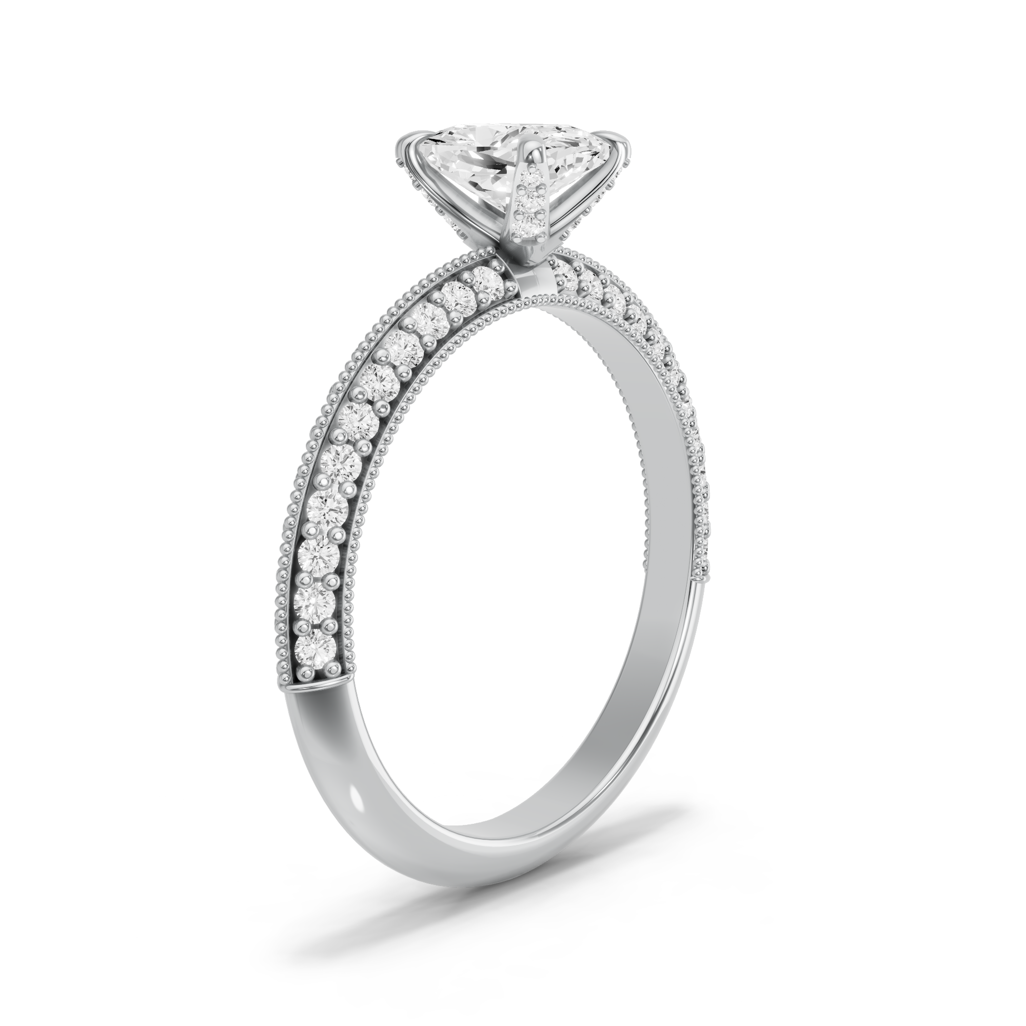 Image for Cushion Diamond Tulip Ring with Knife Edge Pave band in 950 Platinum