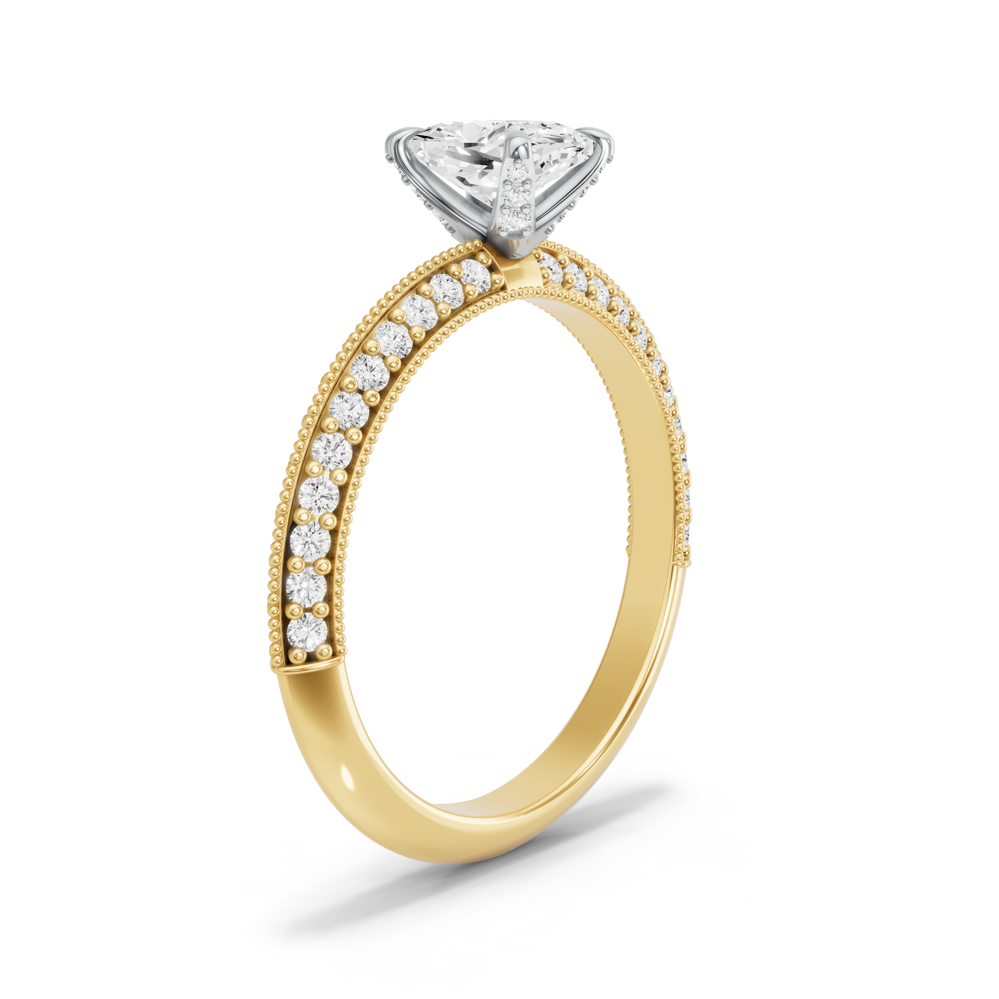 Image for Cushion Diamond Tulip Ring with Knife Edge Pave band in 10K Two Tone Yellow Gold