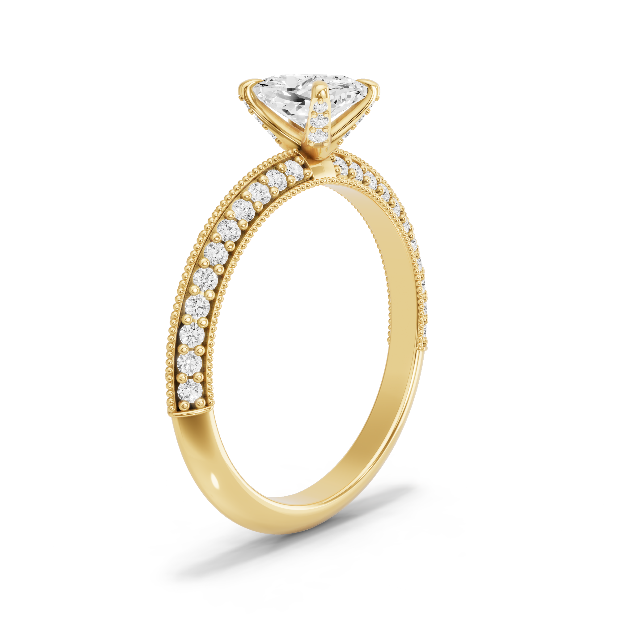 Image for Cushion Diamond Tulip Ring with Knife Edge Pave band in 14K Yellow Gold