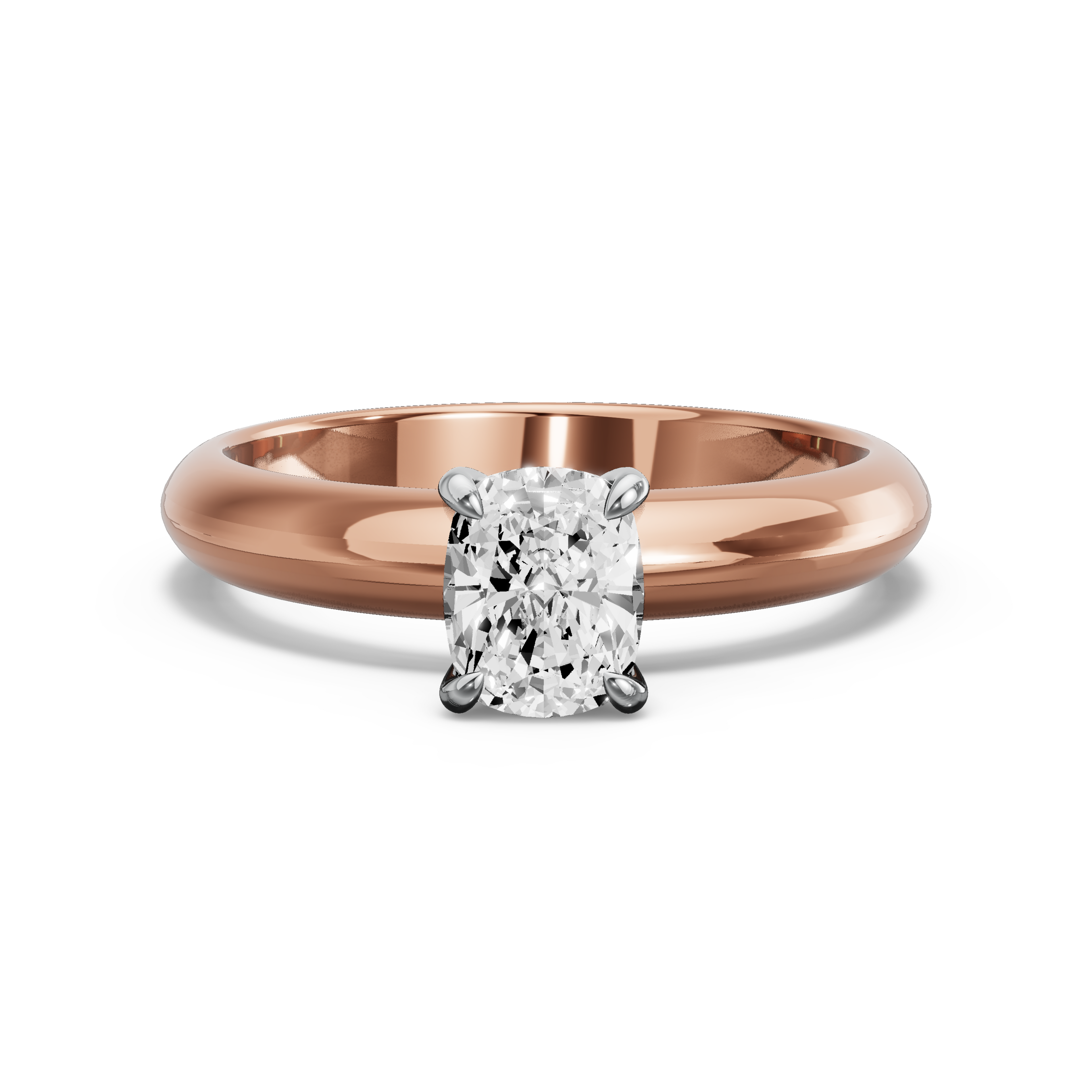 Image for Cushion Diamond Tulip Ring with Knife Edge Solitaire band in 10K Two Tone Rose Gold