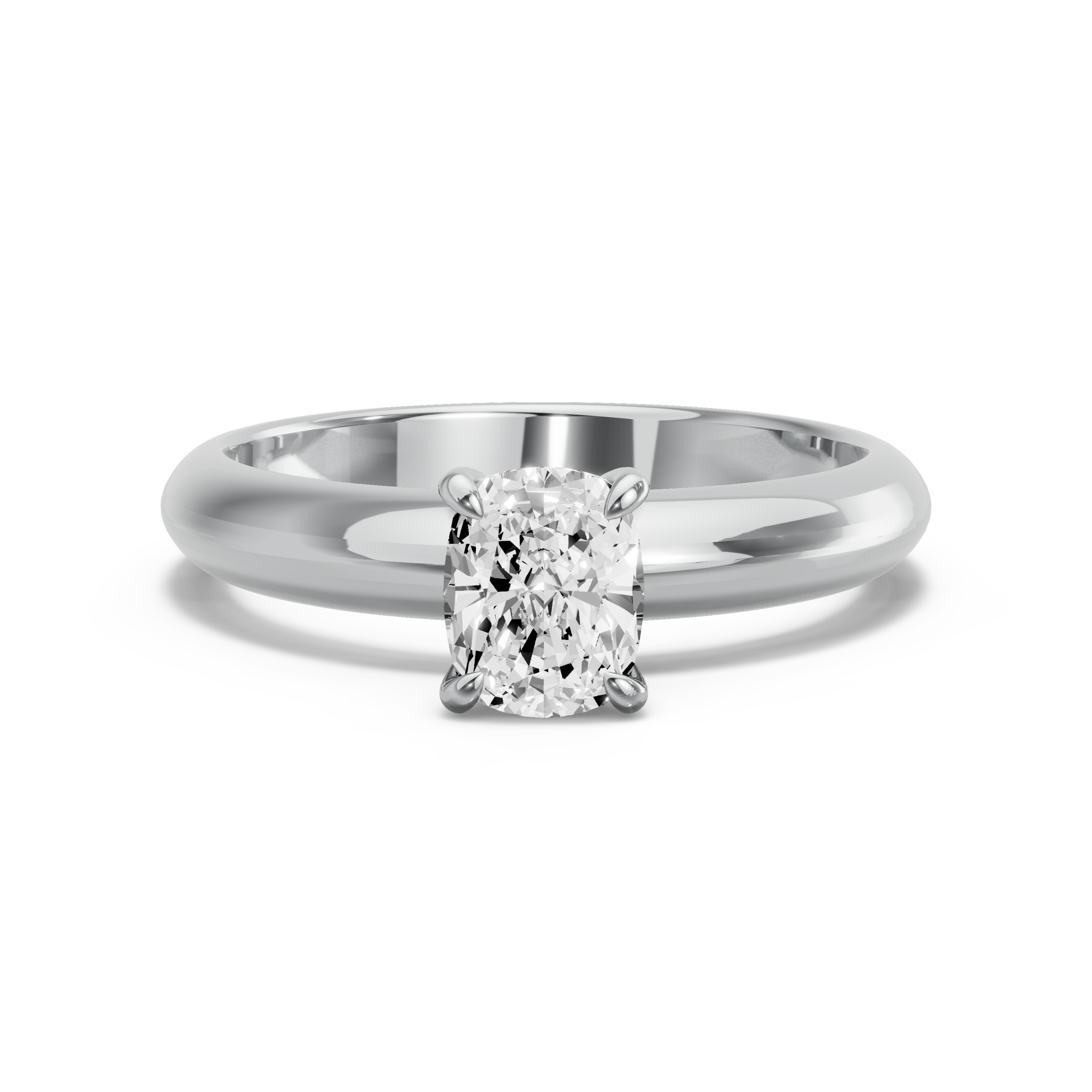 Image for Cushion Diamond Tulip Ring with Knife Edge Solitaire band in 14K White Gold