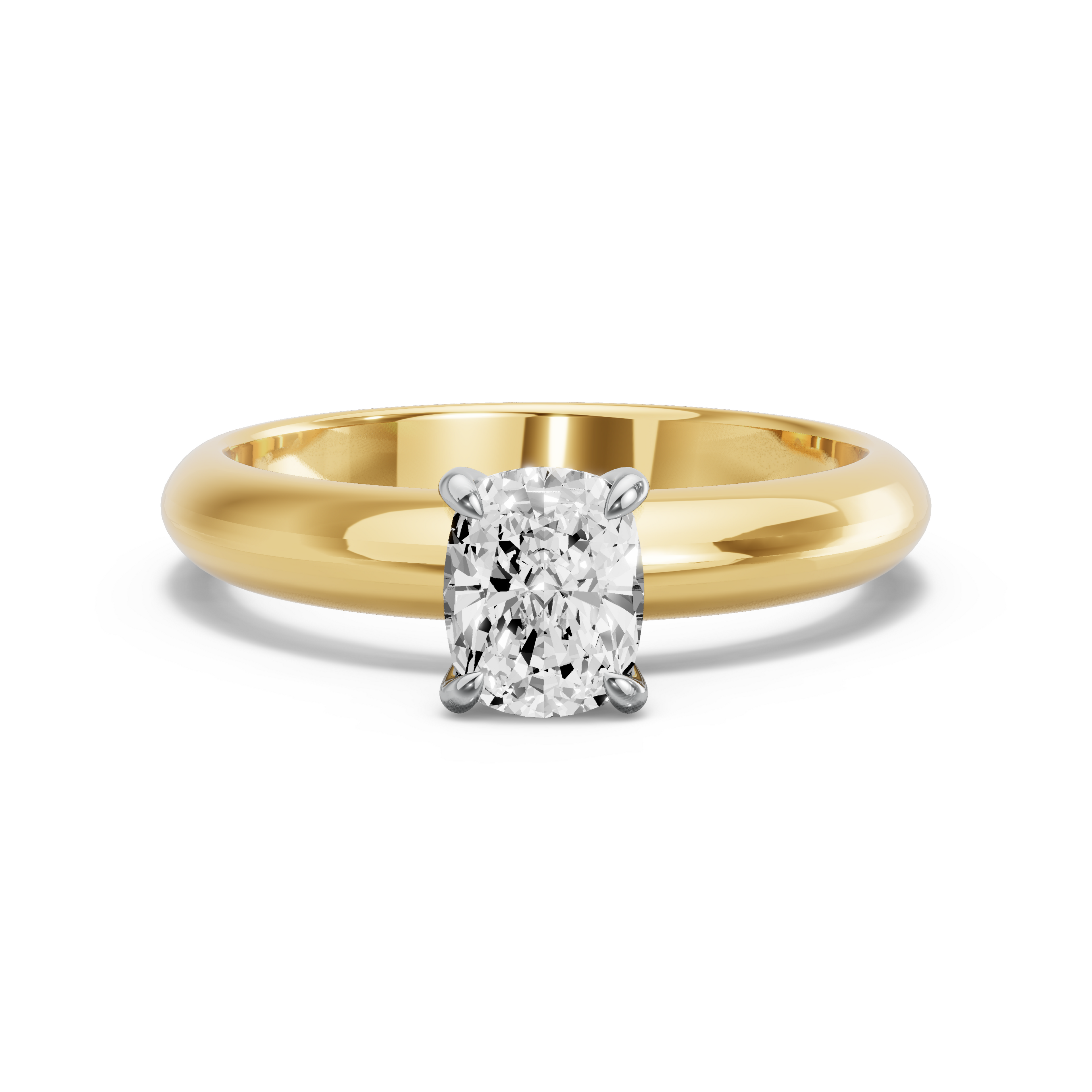 Image for Cushion Diamond Tulip Ring with Knife Edge Solitaire band in 18K Two Tone Yellow Gold