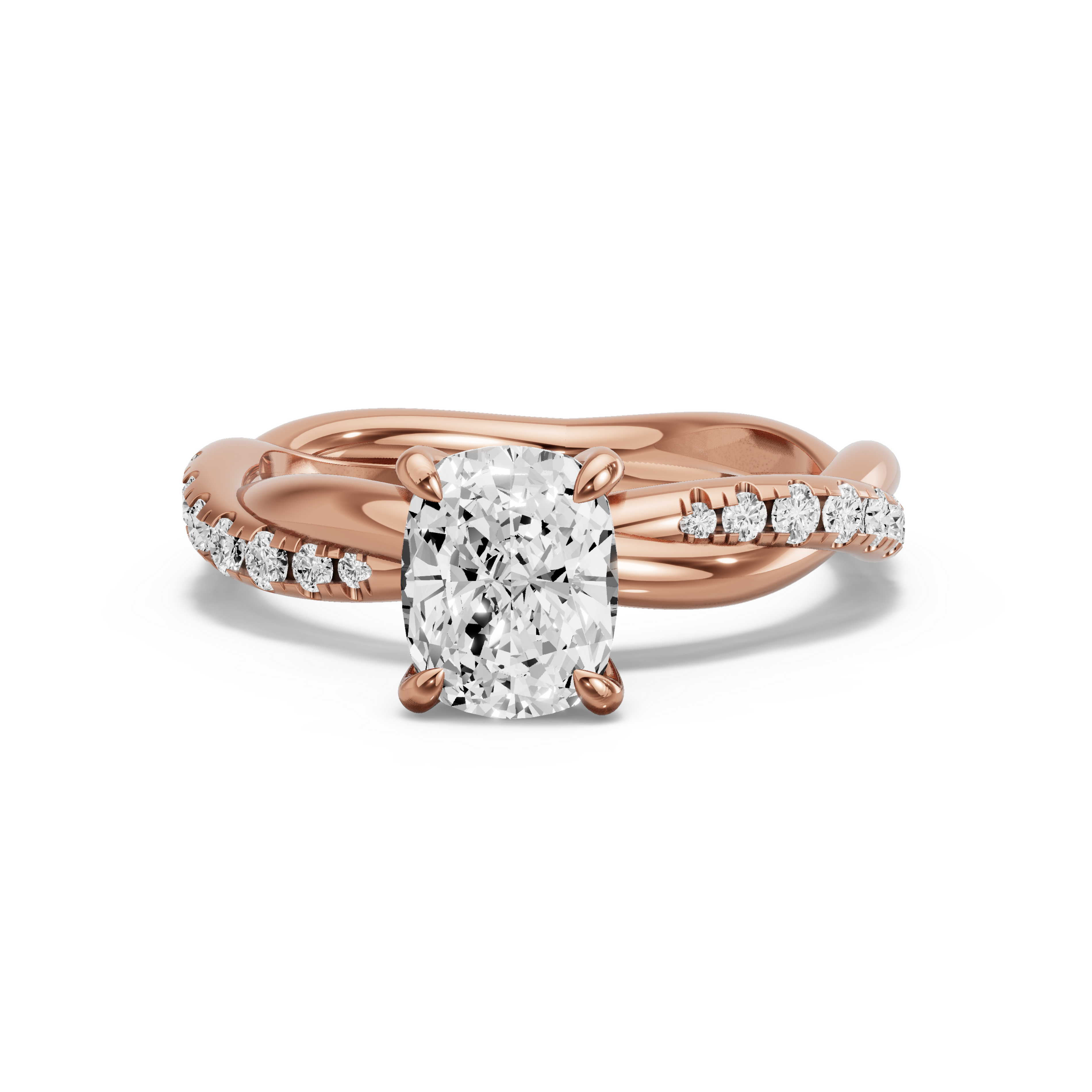 Image for Cushion Diamond Tulip Ring with Rope Pave band in 14K Rose Gold