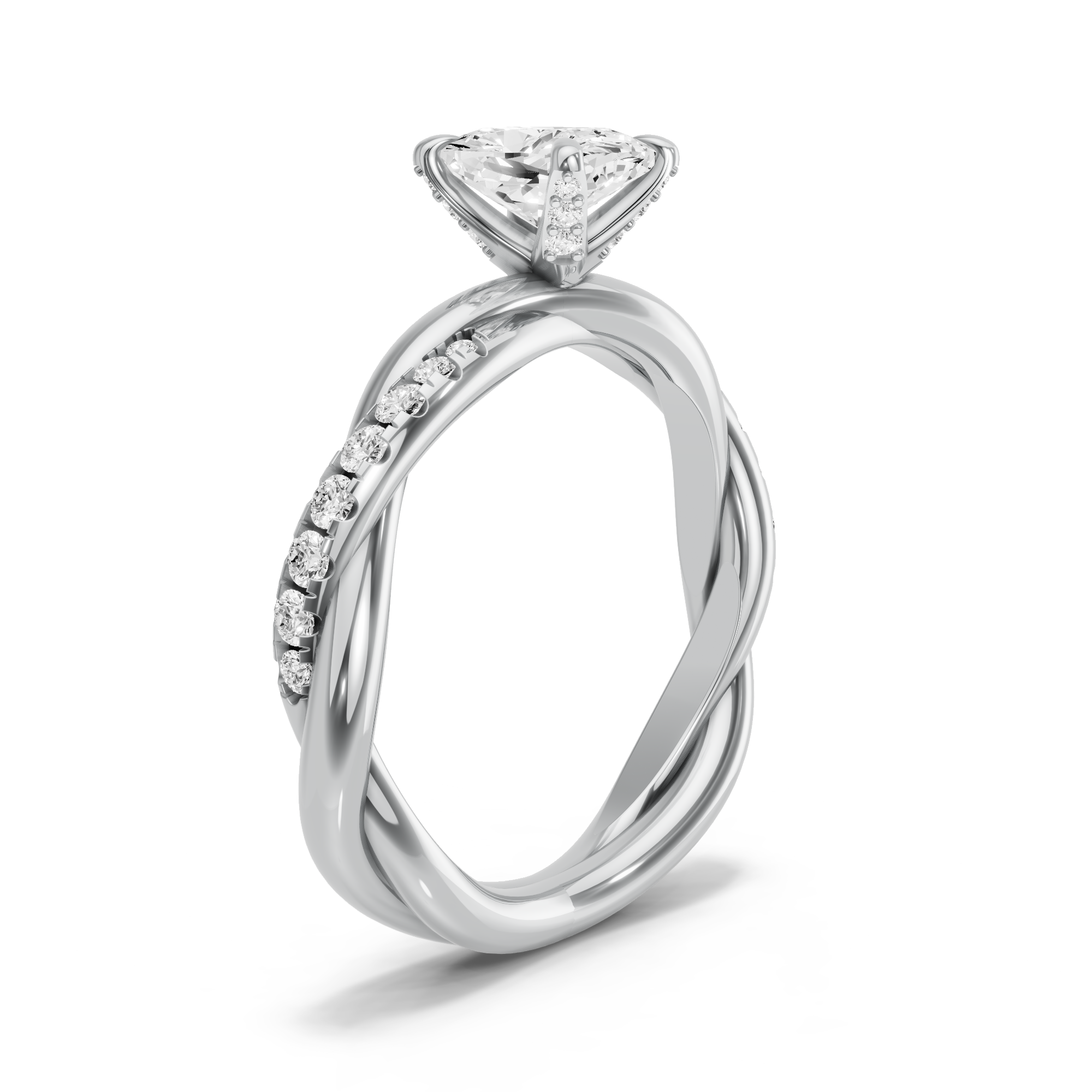 Image for Cushion Diamond Tulip Ring with Rope Pave band in 14K White Gold