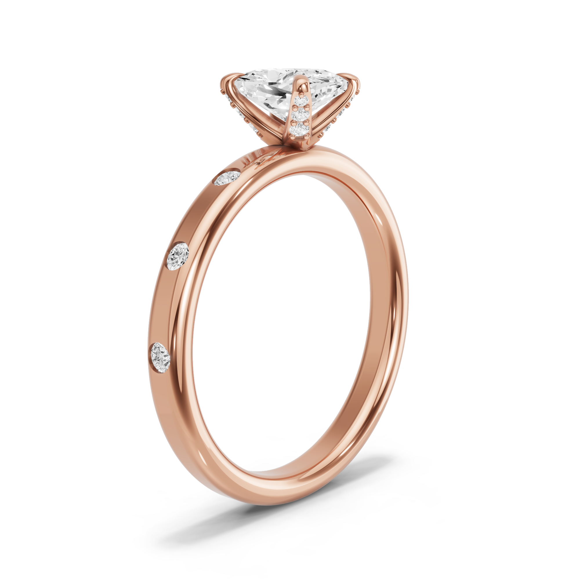 Image for Cushion Diamond Tulip Ring with Sleek Accent band in 18K Rose Gold
