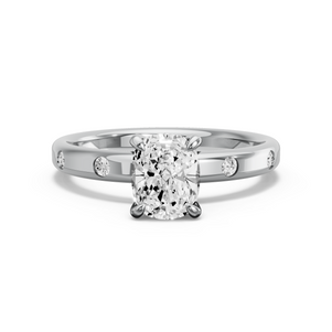 Image for Cushion Diamond Tulip Ring with Sleek Accent band in 14K White Gold