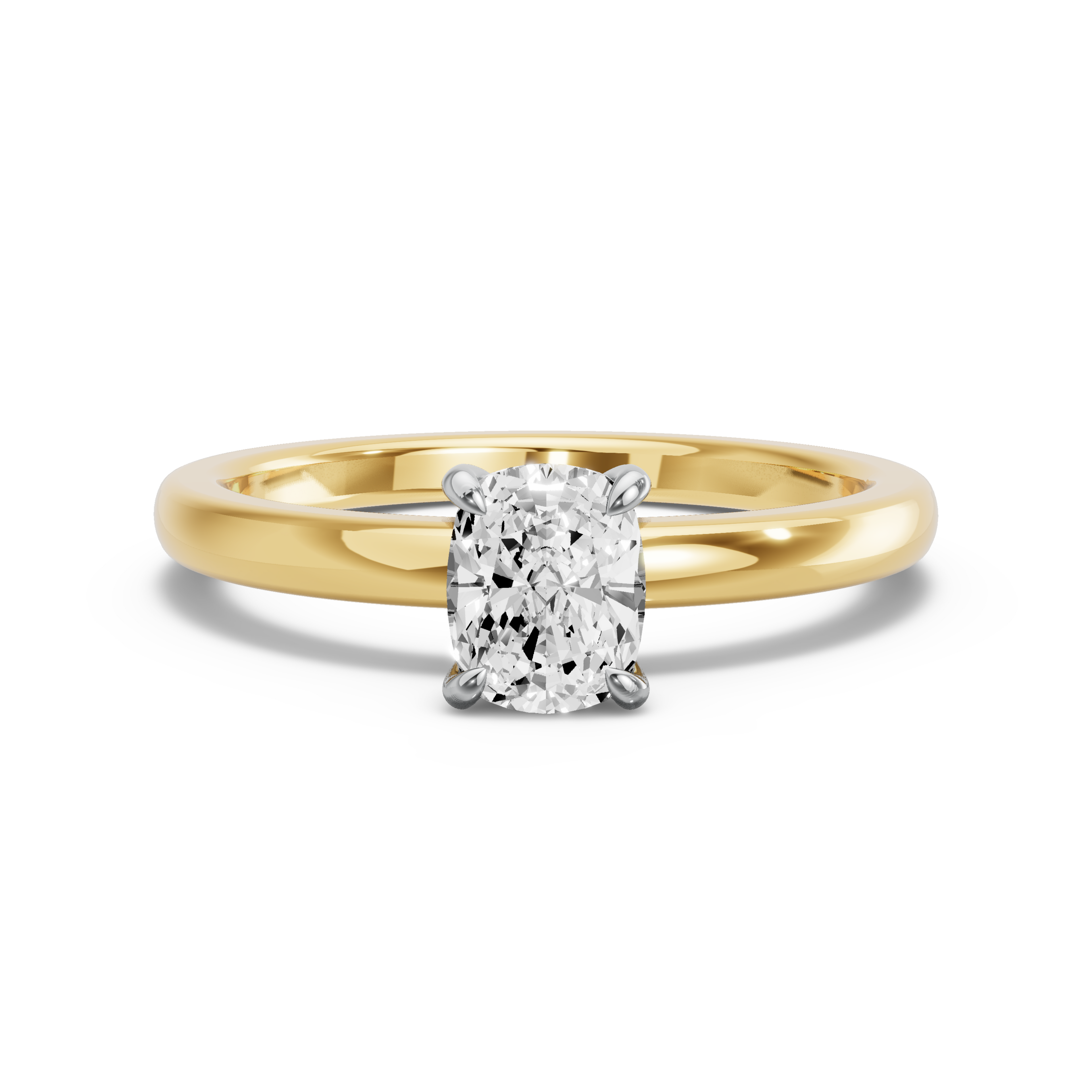 Image for Cushion Diamond Tulip Ring with Solitaire band in 14K Two Tone Yellow Gold