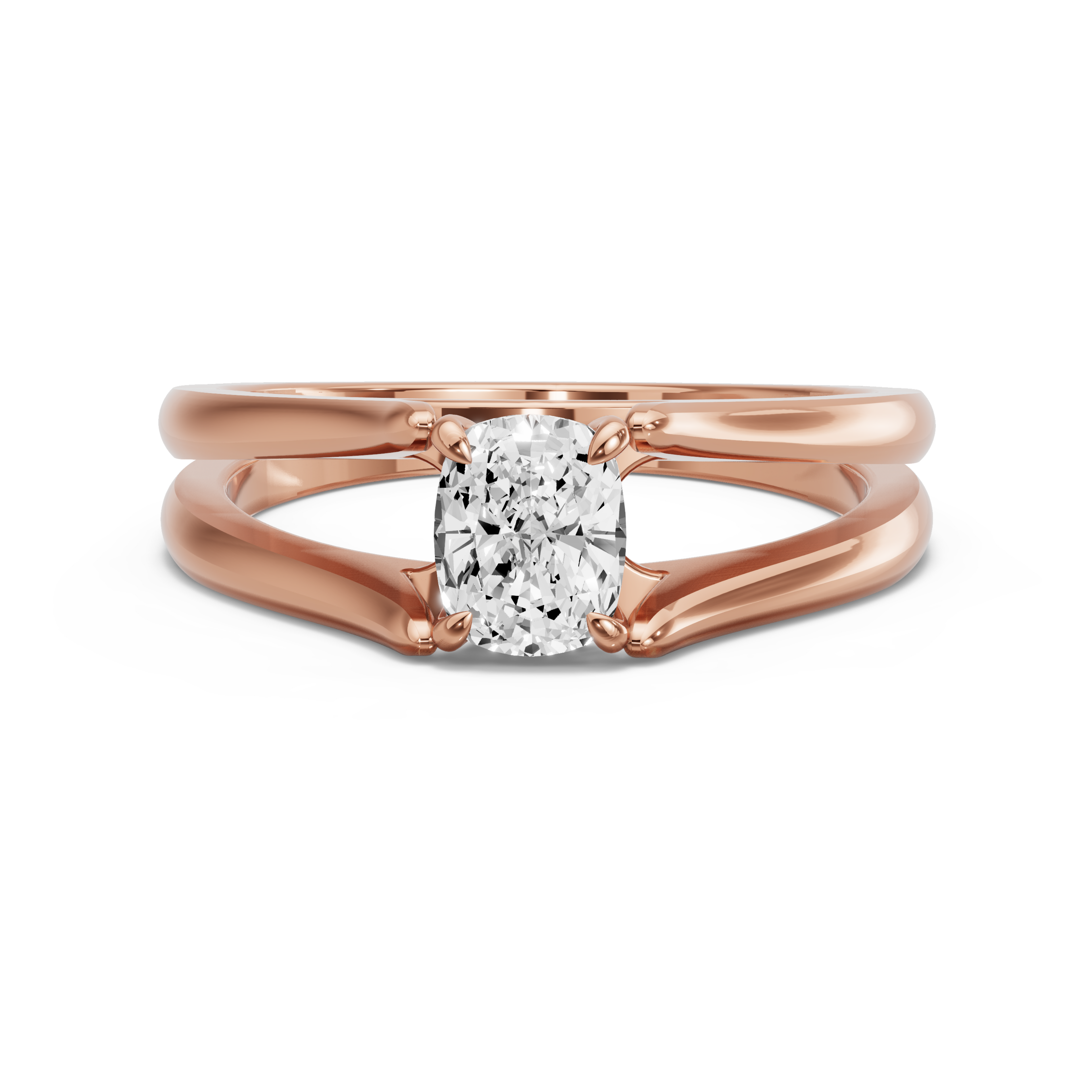 Image for Cushion Diamond Tulip Ring with Split Ring Solitaire band in 18K Rose Gold